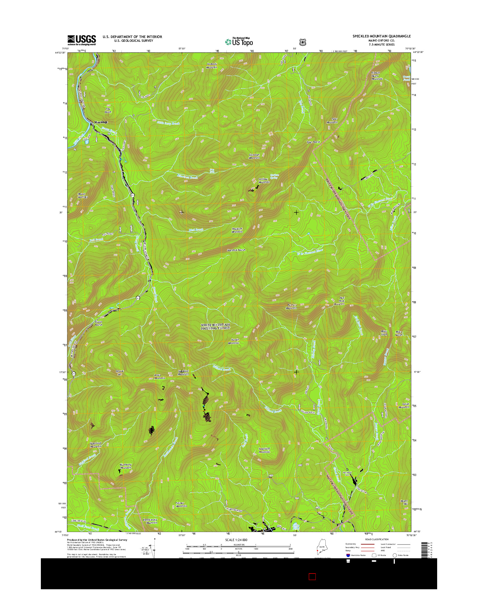 USGS US TOPO 7.5-MINUTE MAP FOR SPECKLED MOUNTAIN, ME 2014