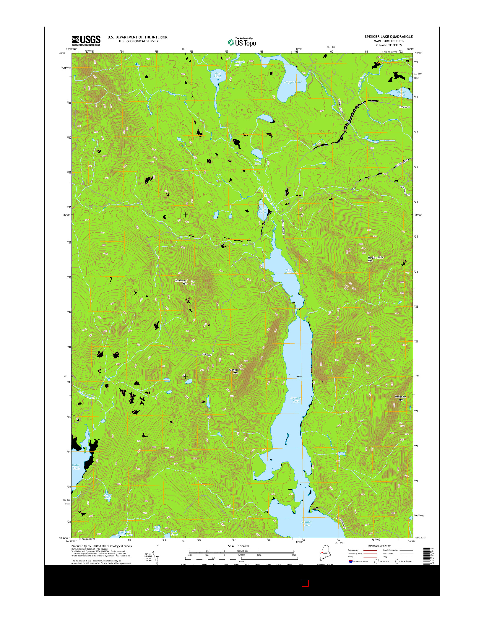 USGS US TOPO 7.5-MINUTE MAP FOR SPENCER LAKE, ME 2014