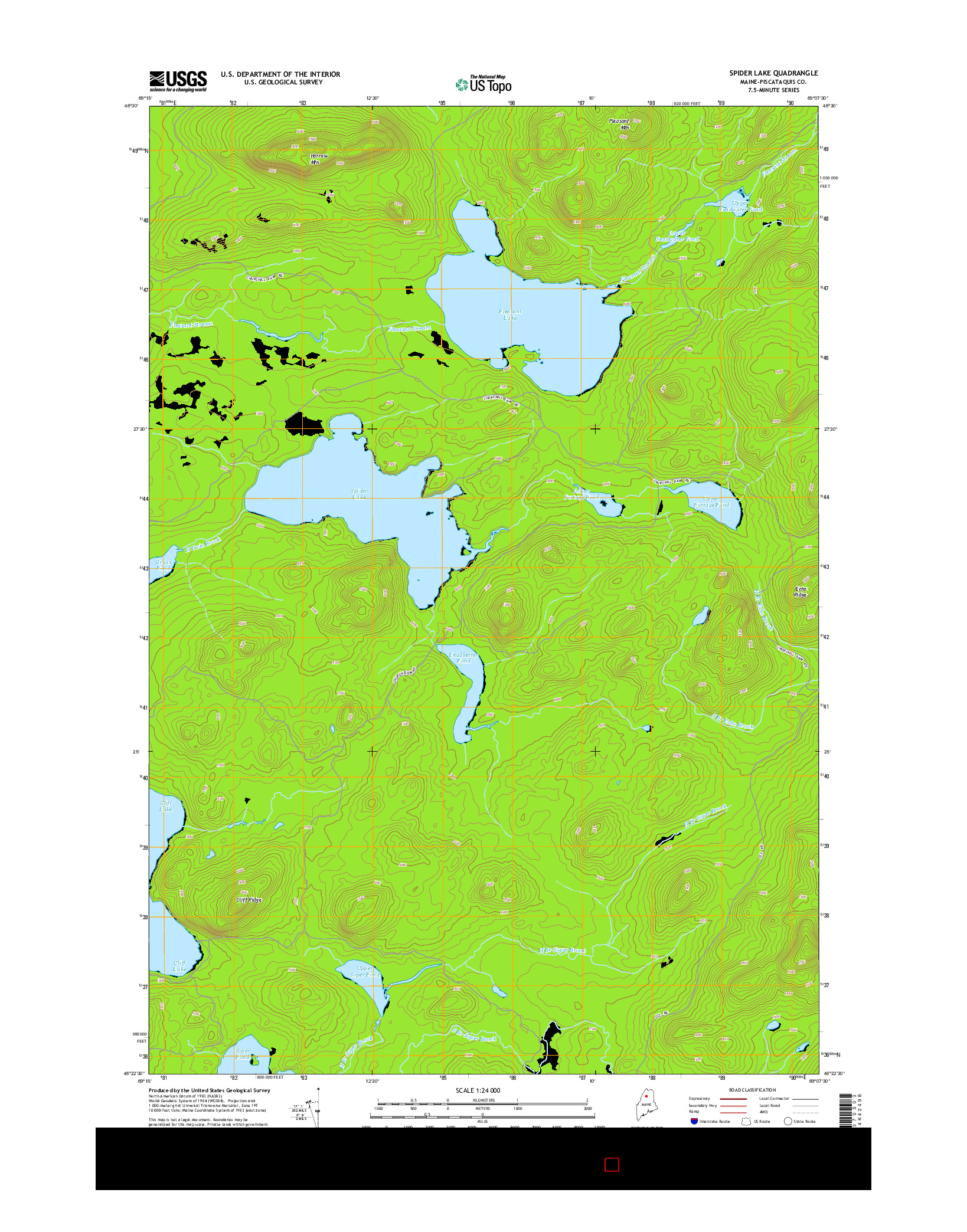 USGS US TOPO 7.5-MINUTE MAP FOR SPIDER LAKE, ME 2014