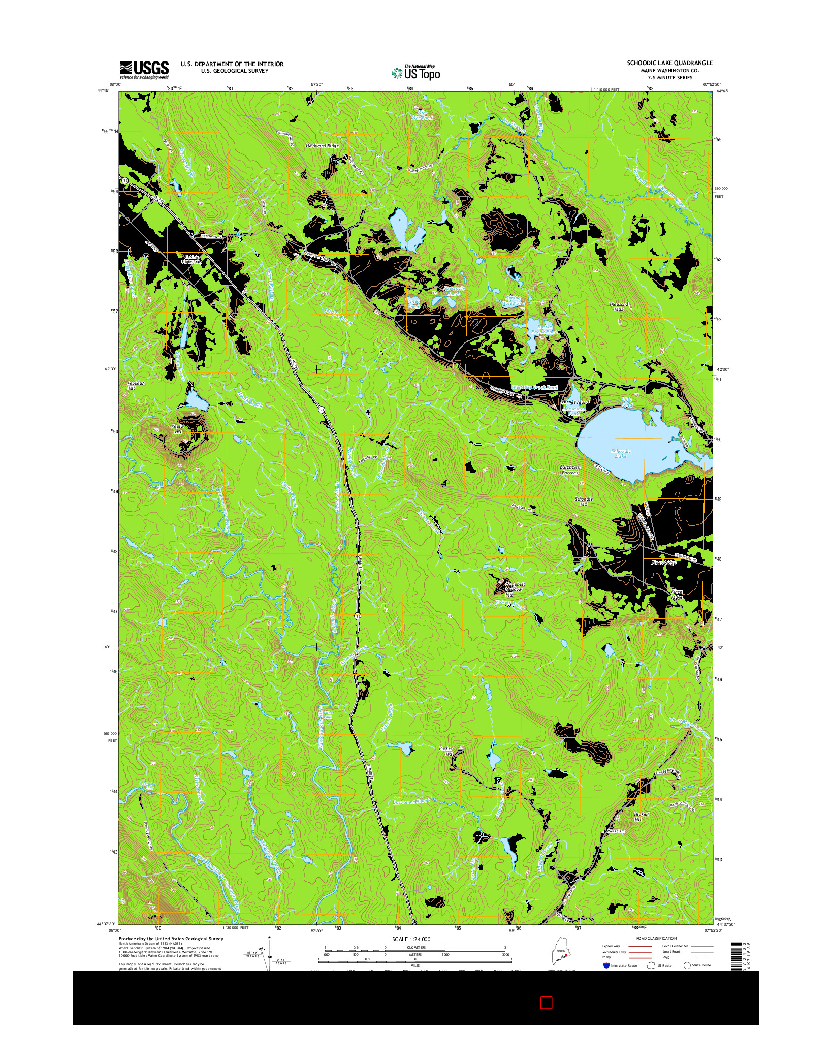 USGS US TOPO 7.5-MINUTE MAP FOR SCHOODIC LAKE, ME 2014