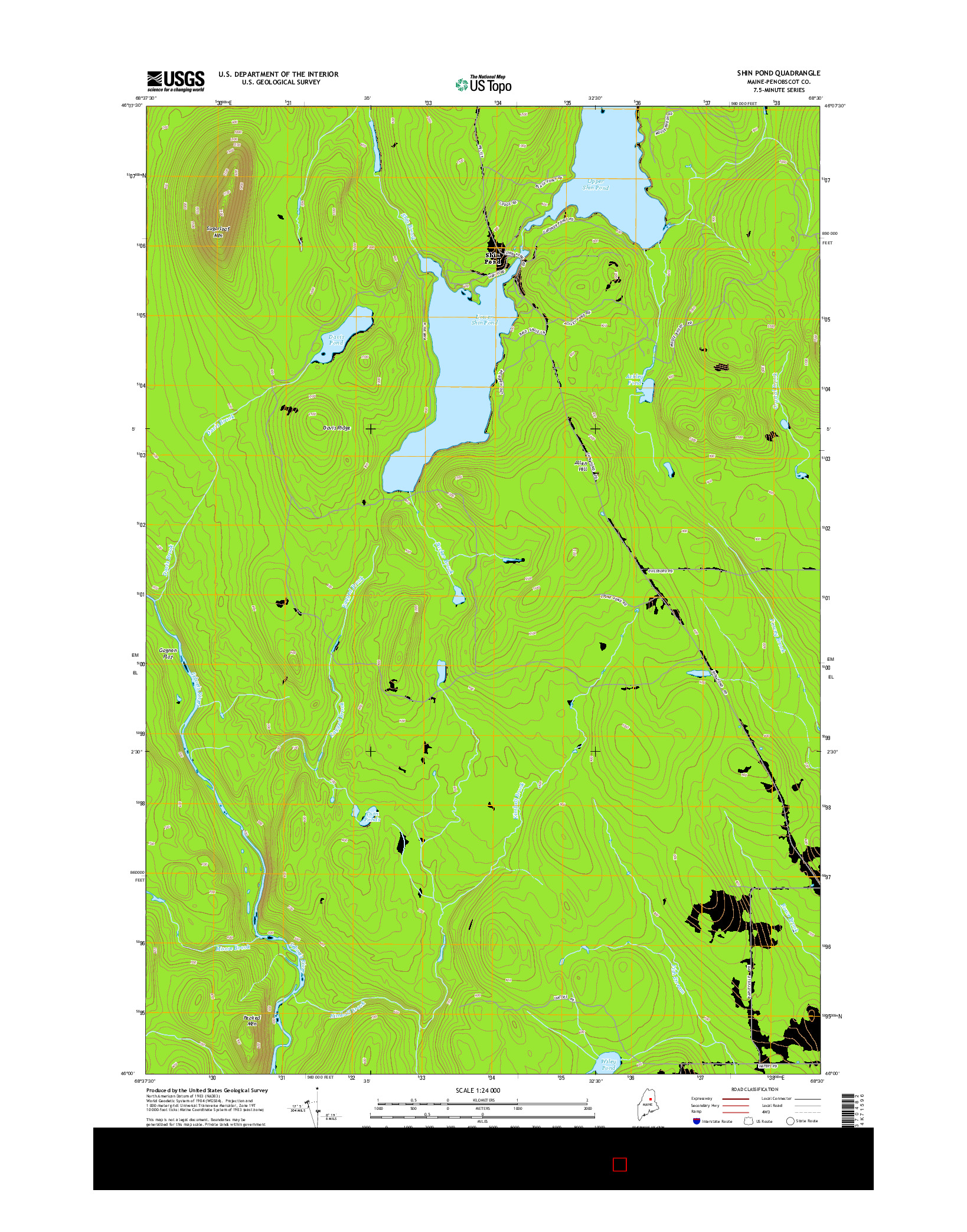 USGS US TOPO 7.5-MINUTE MAP FOR SHIN POND, ME 2014