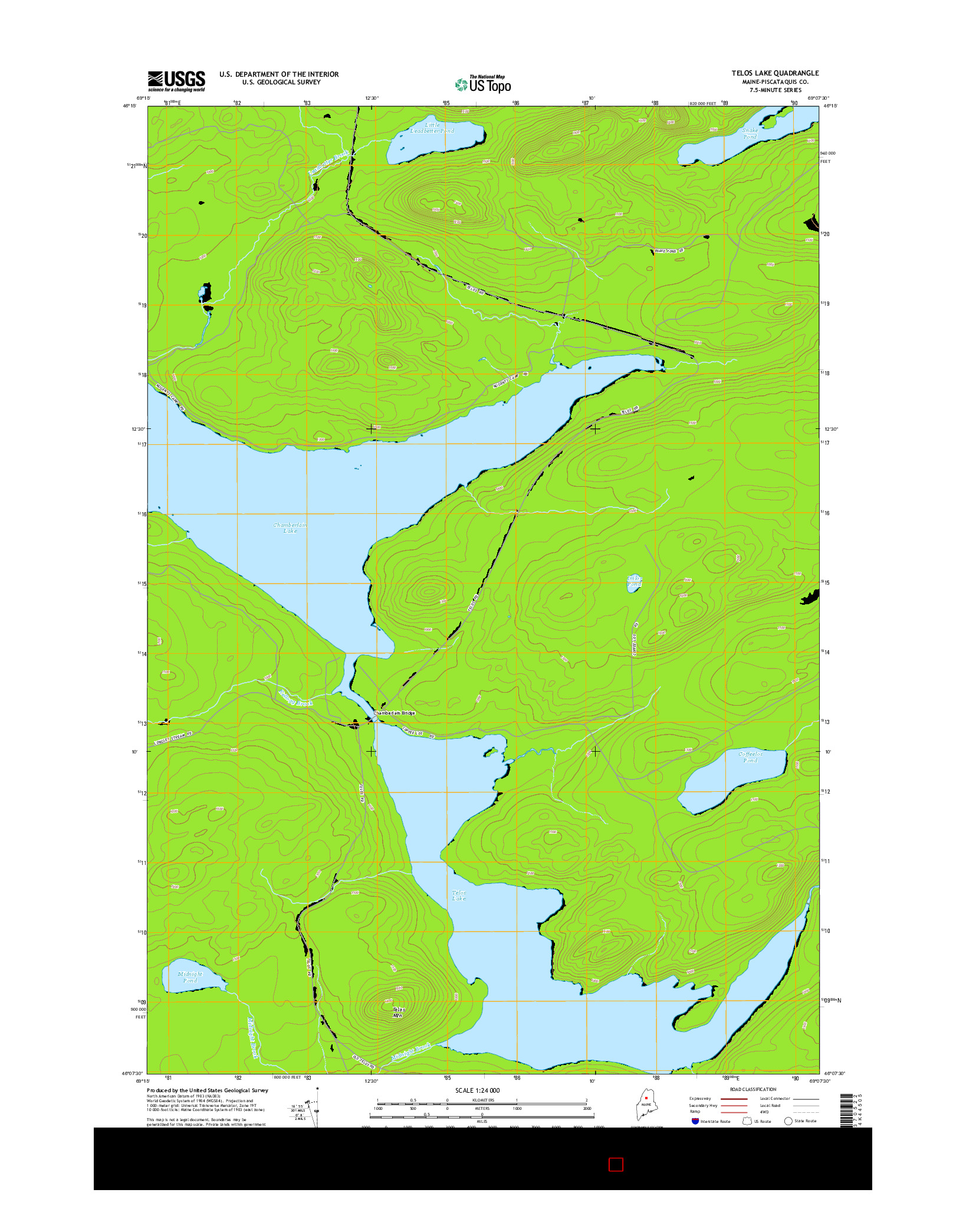 USGS US TOPO 7.5-MINUTE MAP FOR TELOS LAKE, ME 2014