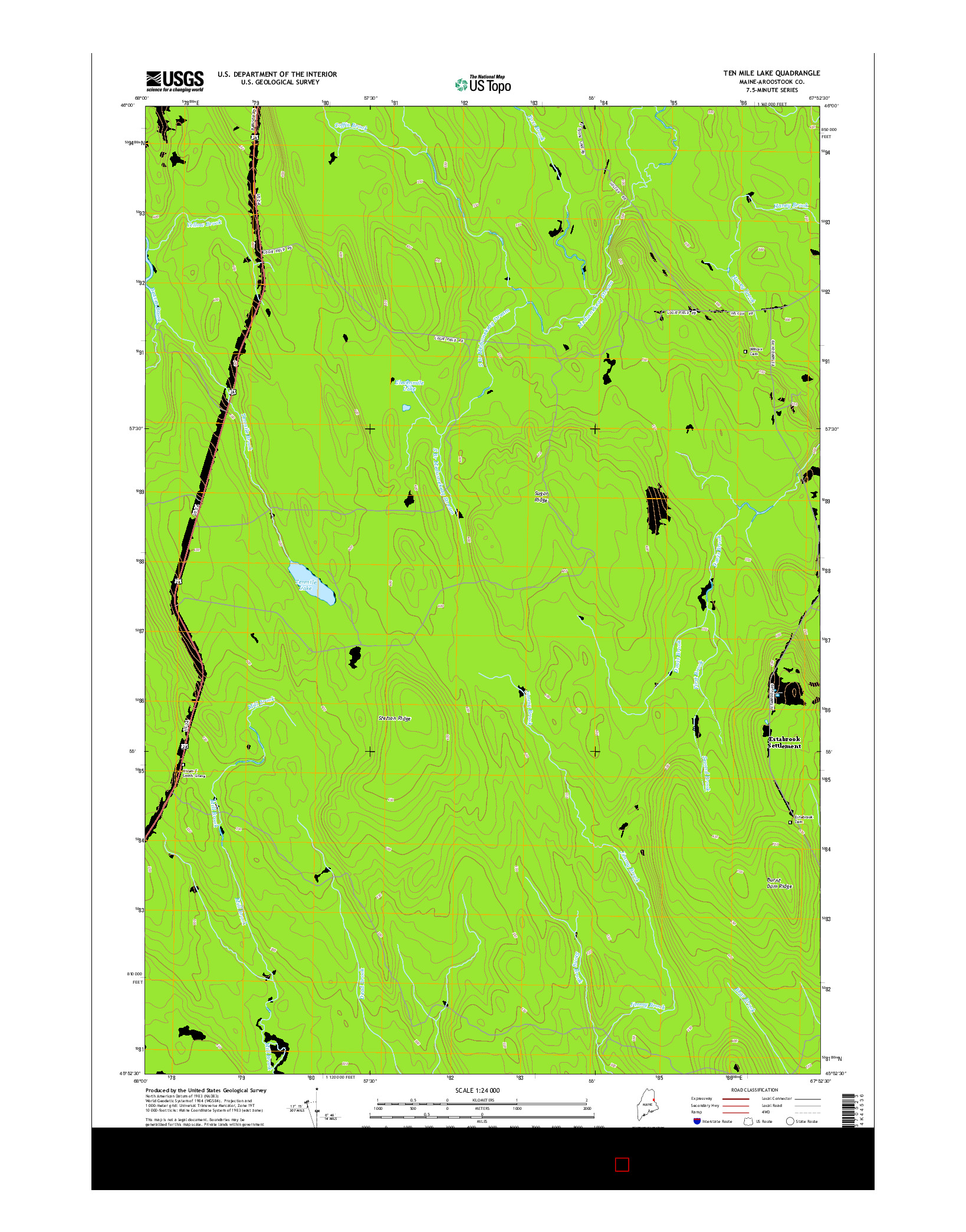 USGS US TOPO 7.5-MINUTE MAP FOR TEN MILE LAKE, ME 2014