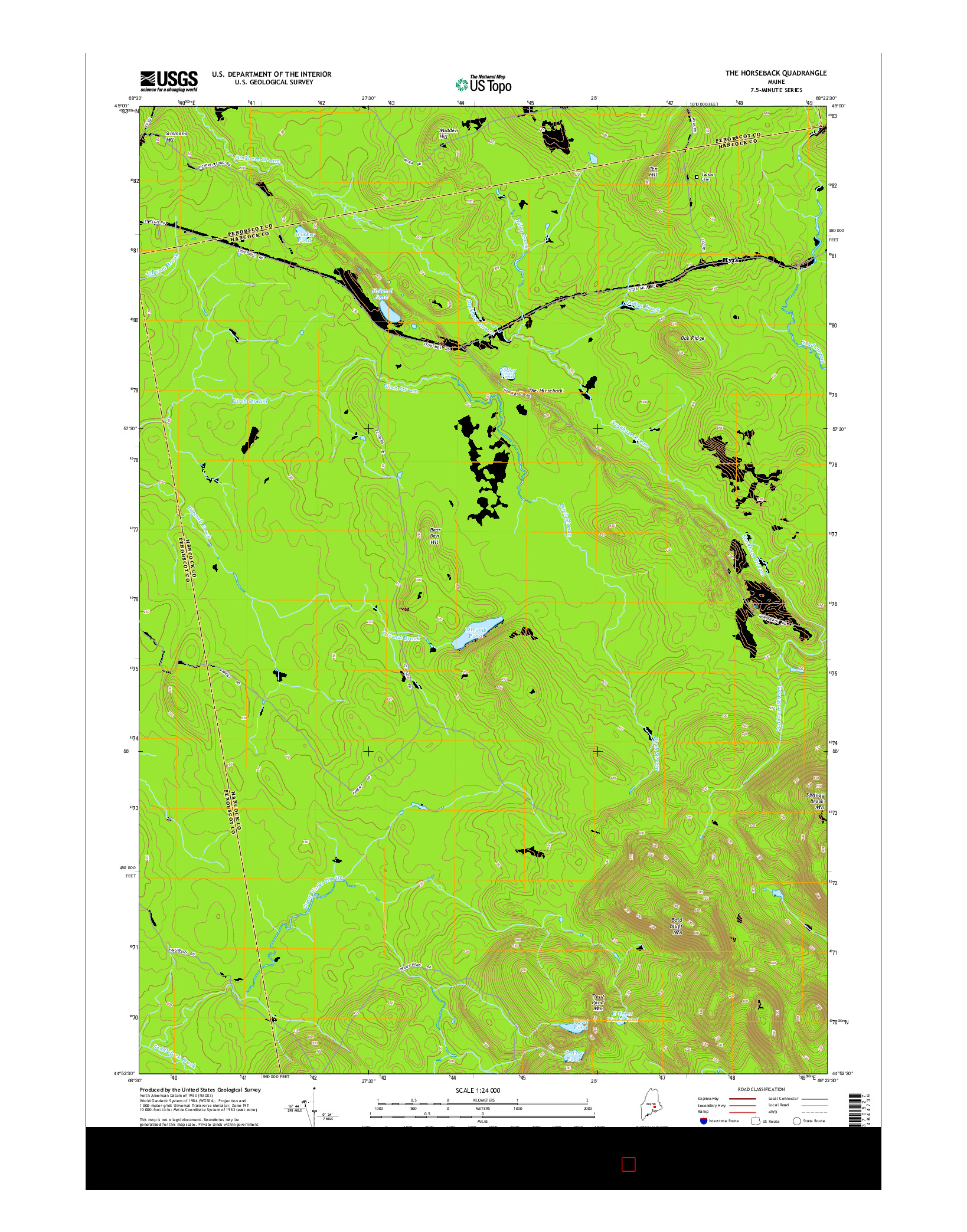 USGS US TOPO 7.5-MINUTE MAP FOR THE HORSEBACK, ME 2014