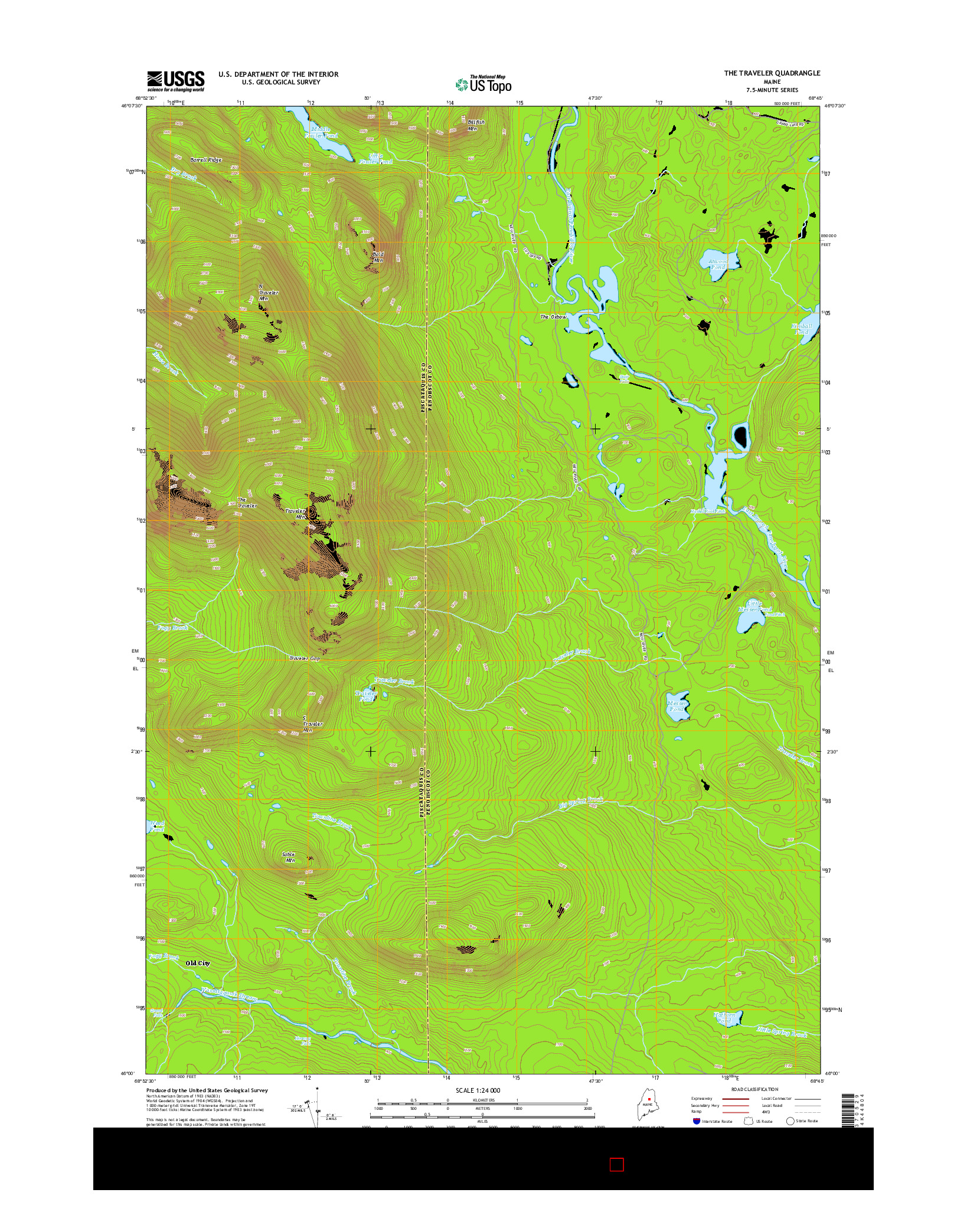 USGS US TOPO 7.5-MINUTE MAP FOR THE TRAVELER, ME 2014