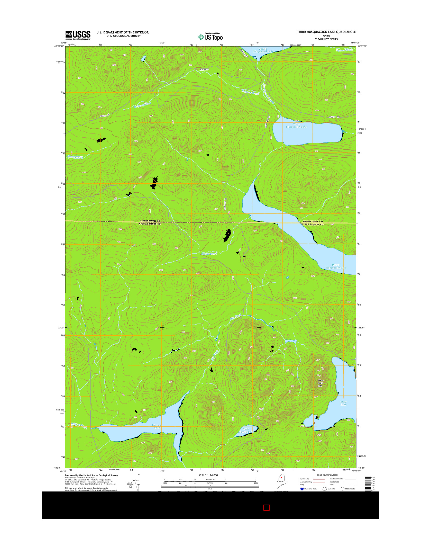 USGS US TOPO 7.5-MINUTE MAP FOR THIRD MUSQUACOOK LAKE, ME 2014