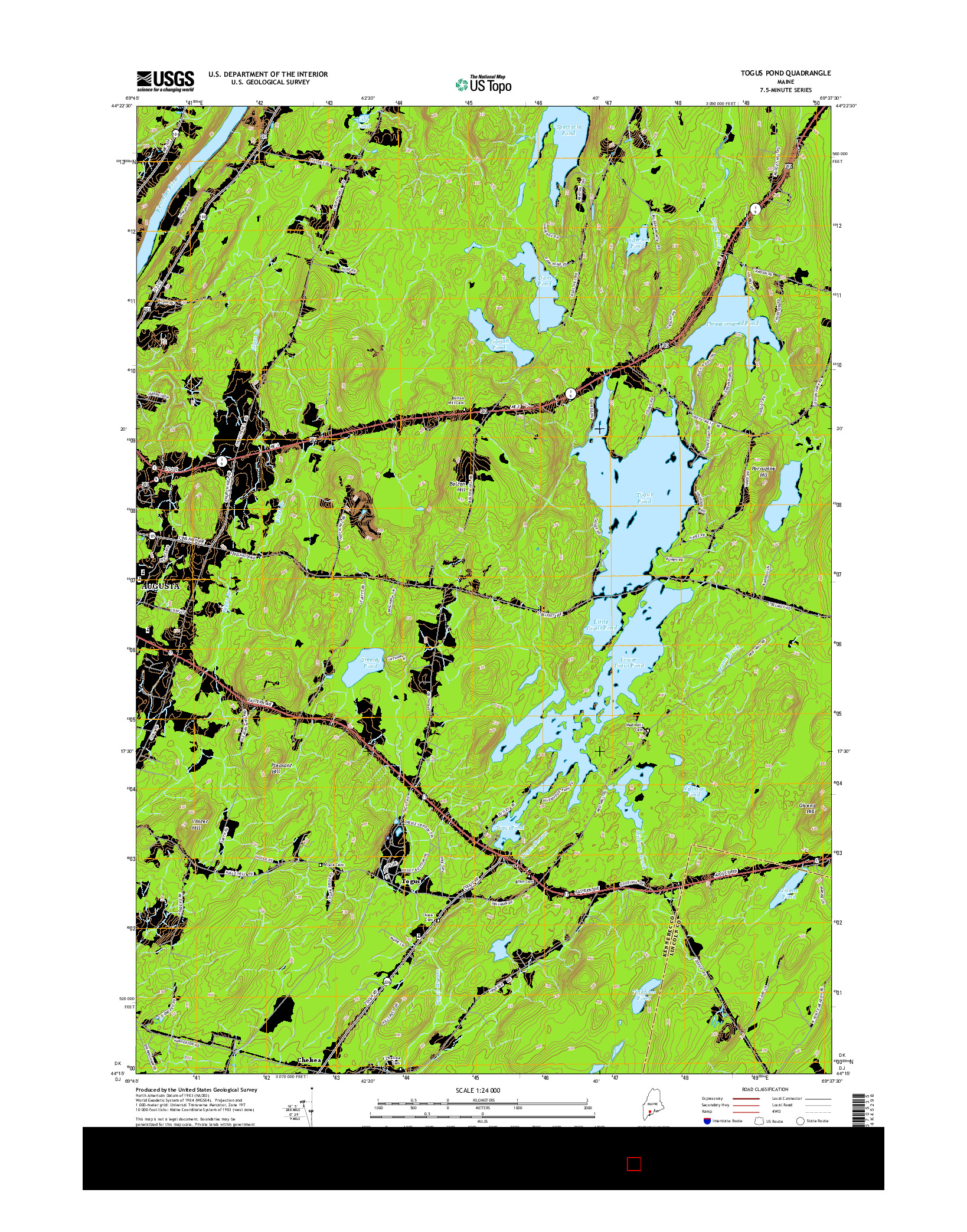 USGS US TOPO 7.5-MINUTE MAP FOR TOGUS POND, ME 2014