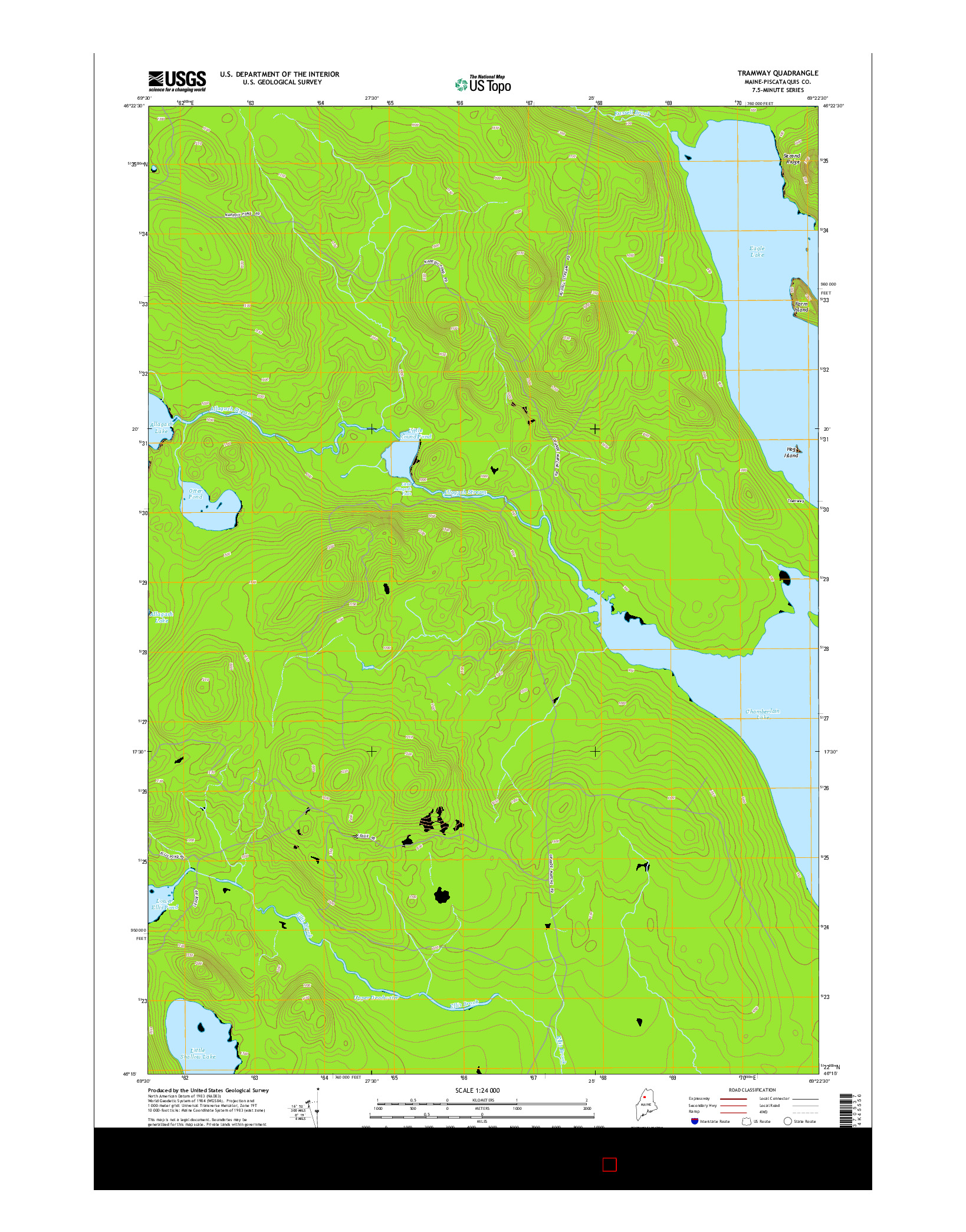 USGS US TOPO 7.5-MINUTE MAP FOR TRAMWAY, ME 2014