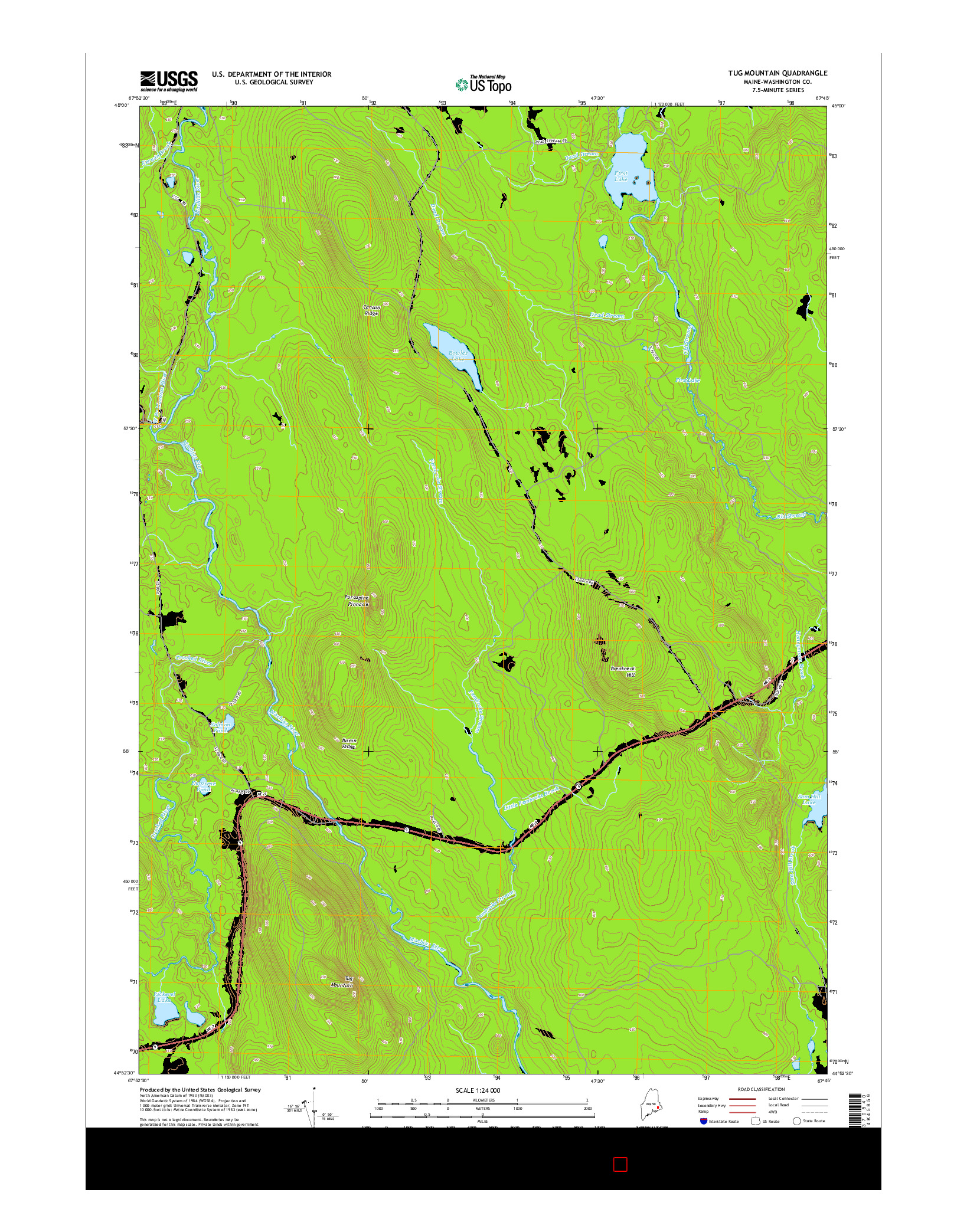 USGS US TOPO 7.5-MINUTE MAP FOR TUG MOUNTAIN, ME 2014