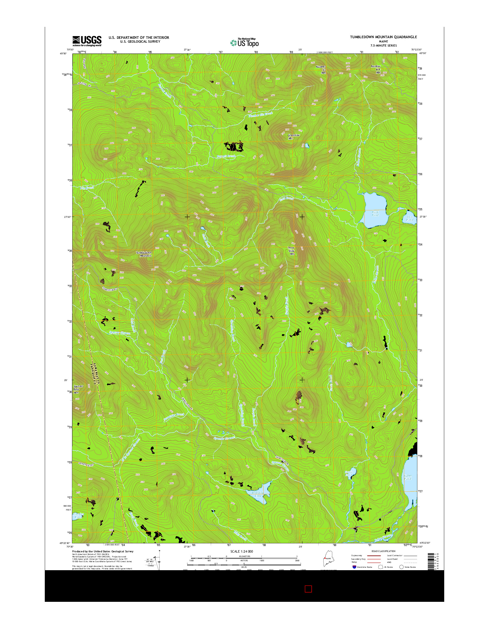 USGS US TOPO 7.5-MINUTE MAP FOR TUMBLEDOWN MOUNTAIN, ME 2014