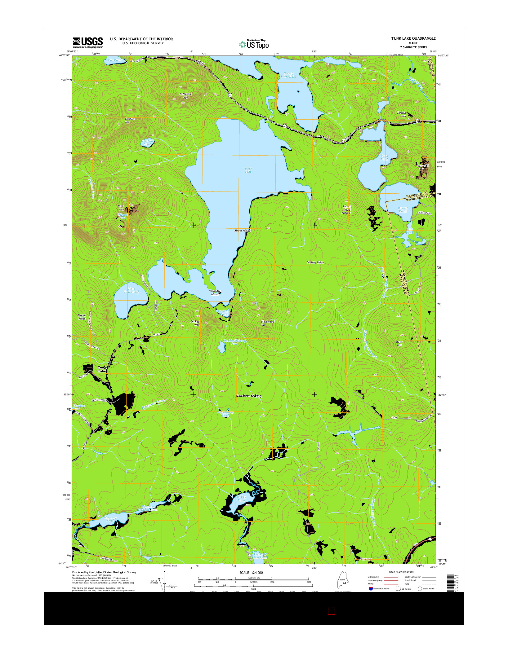 USGS US TOPO 7.5-MINUTE MAP FOR TUNK LAKE, ME 2014