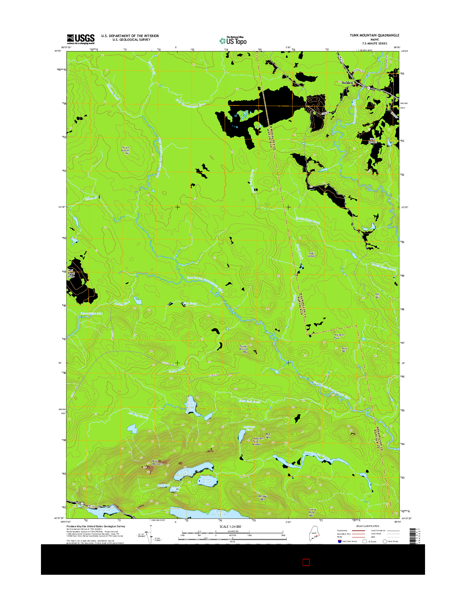 USGS US TOPO 7.5-MINUTE MAP FOR TUNK MOUNTAIN, ME 2014