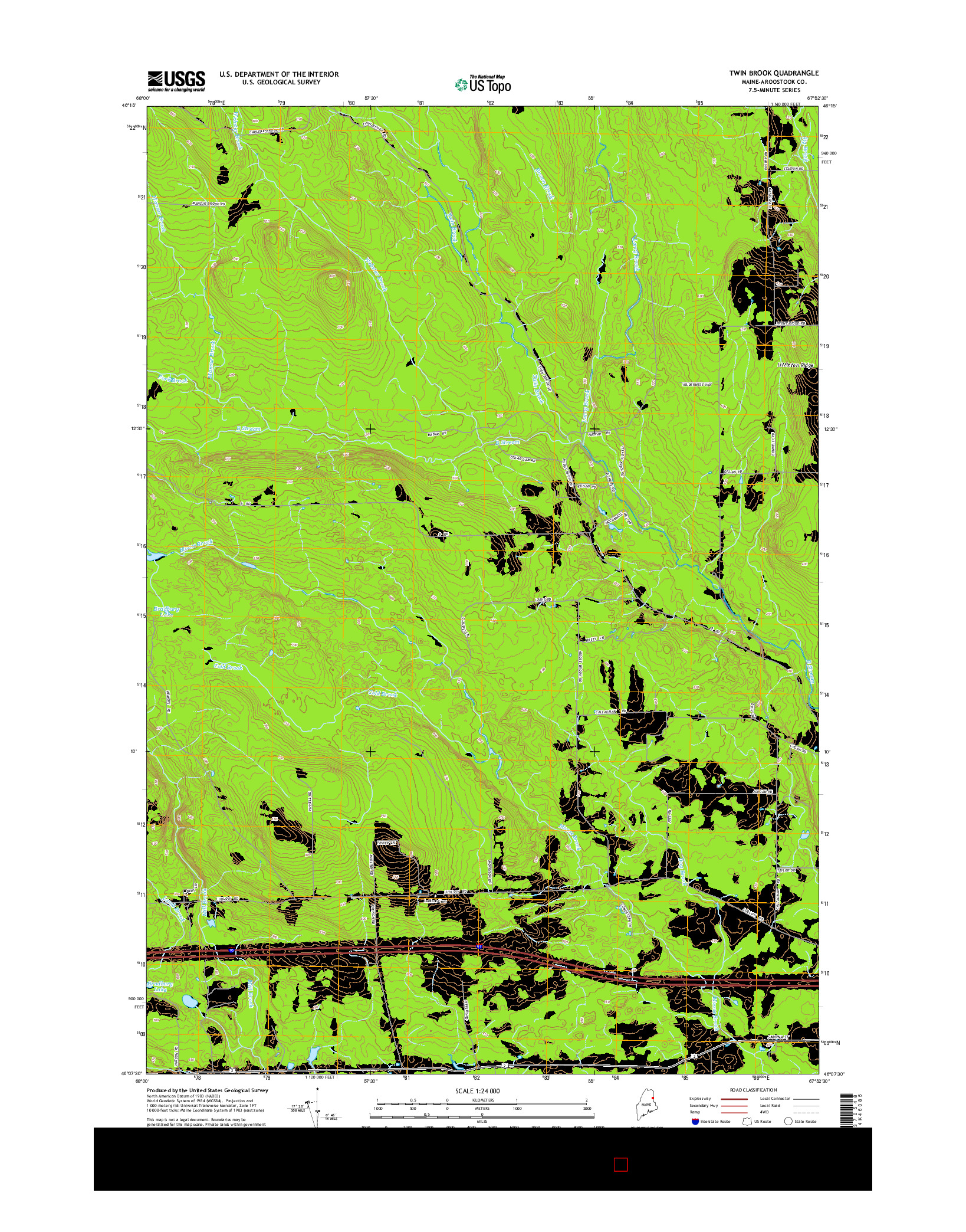 USGS US TOPO 7.5-MINUTE MAP FOR TWIN BROOK, ME 2014