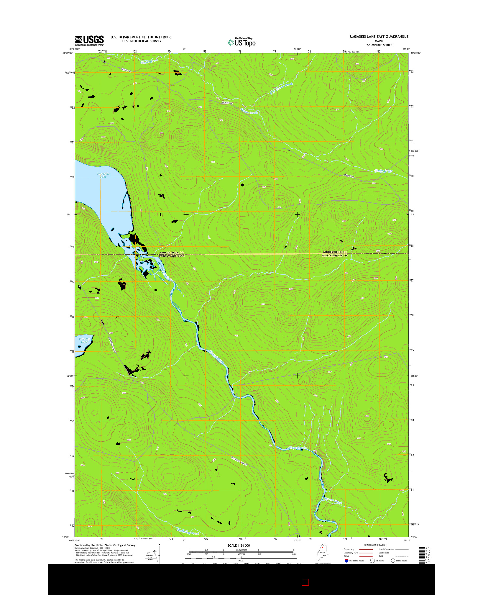 USGS US TOPO 7.5-MINUTE MAP FOR UMSASKIS LAKE EAST, ME 2014