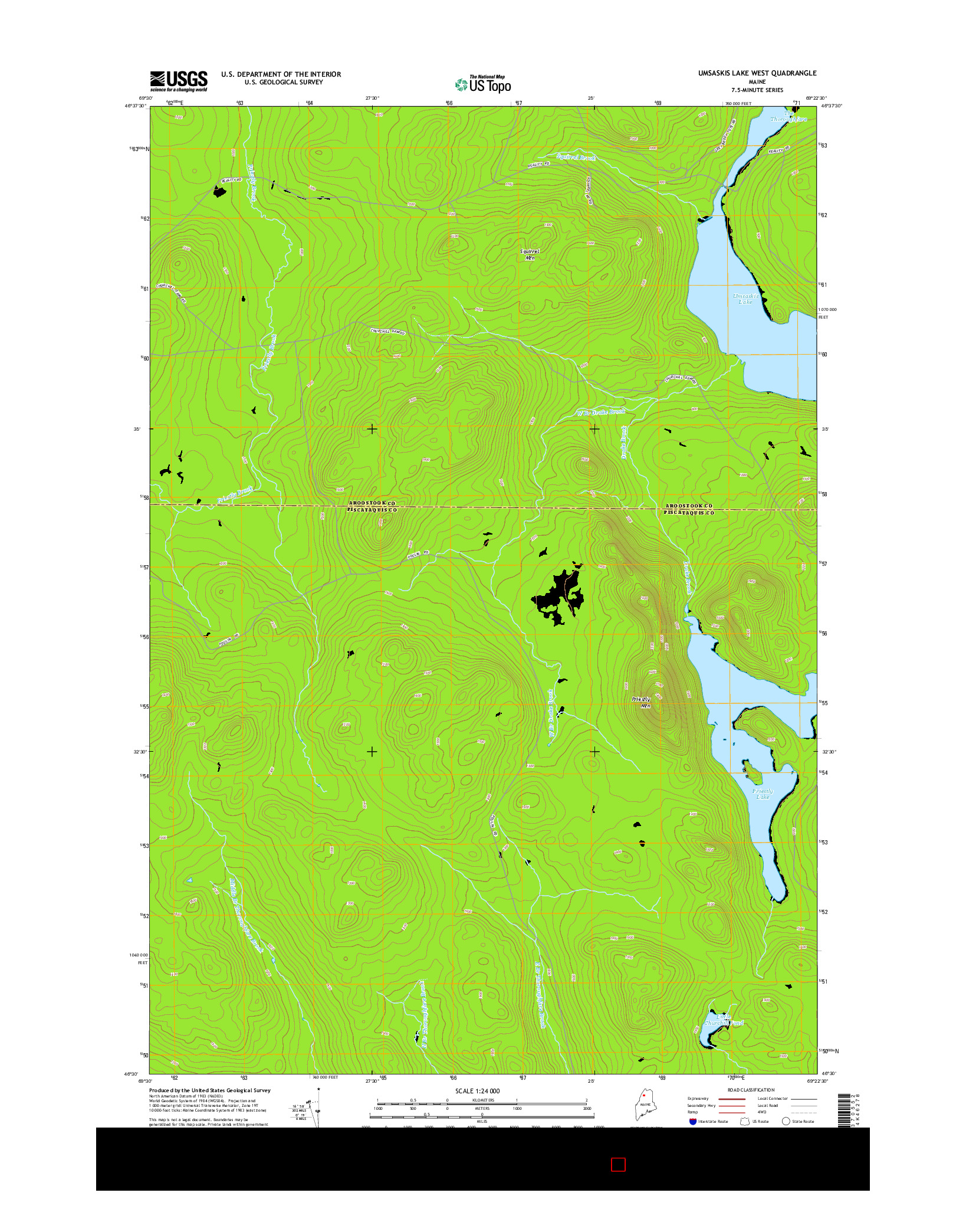 USGS US TOPO 7.5-MINUTE MAP FOR UMSASKIS LAKE WEST, ME 2014