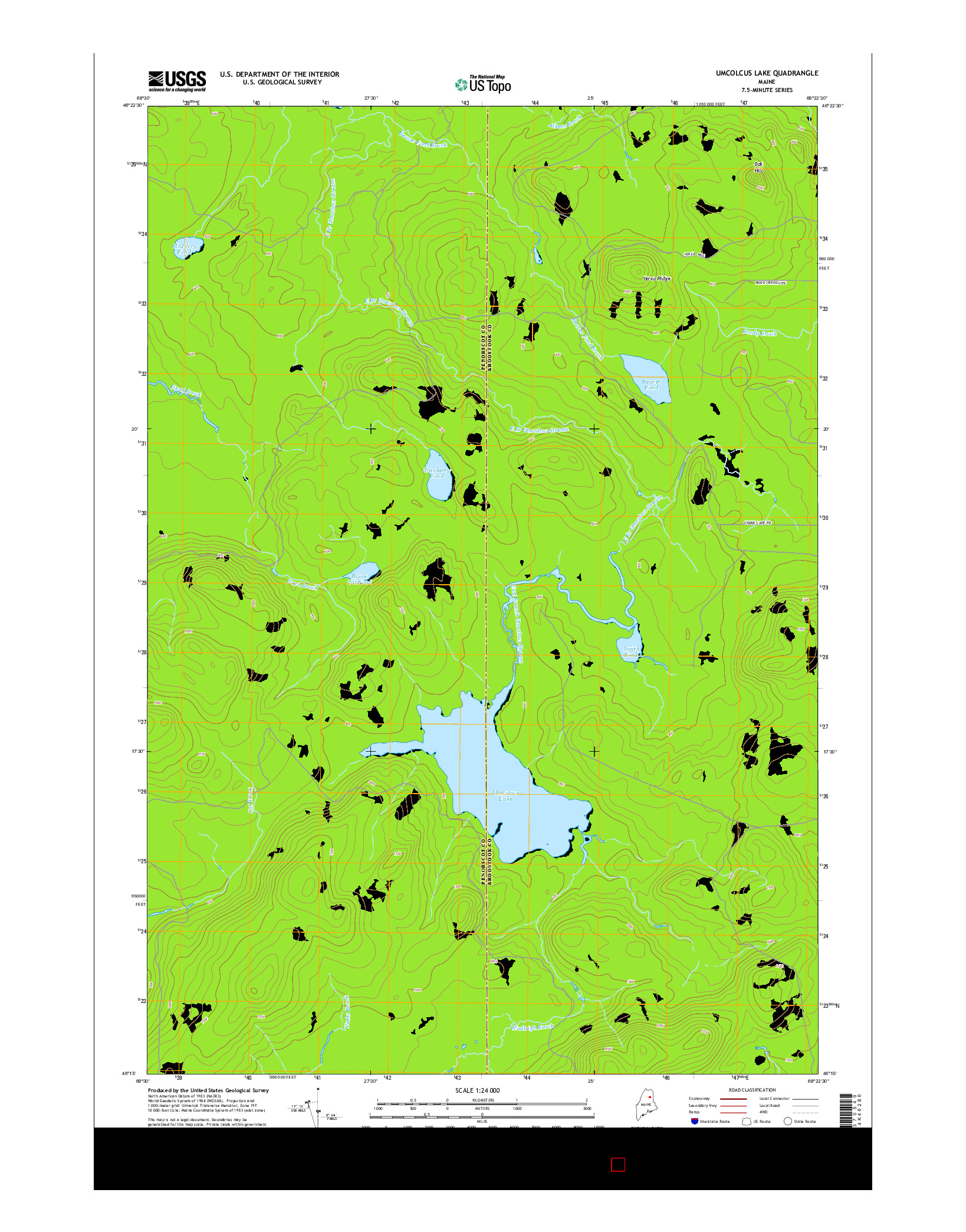 USGS US TOPO 7.5-MINUTE MAP FOR UMCOLCUS LAKE, ME 2014