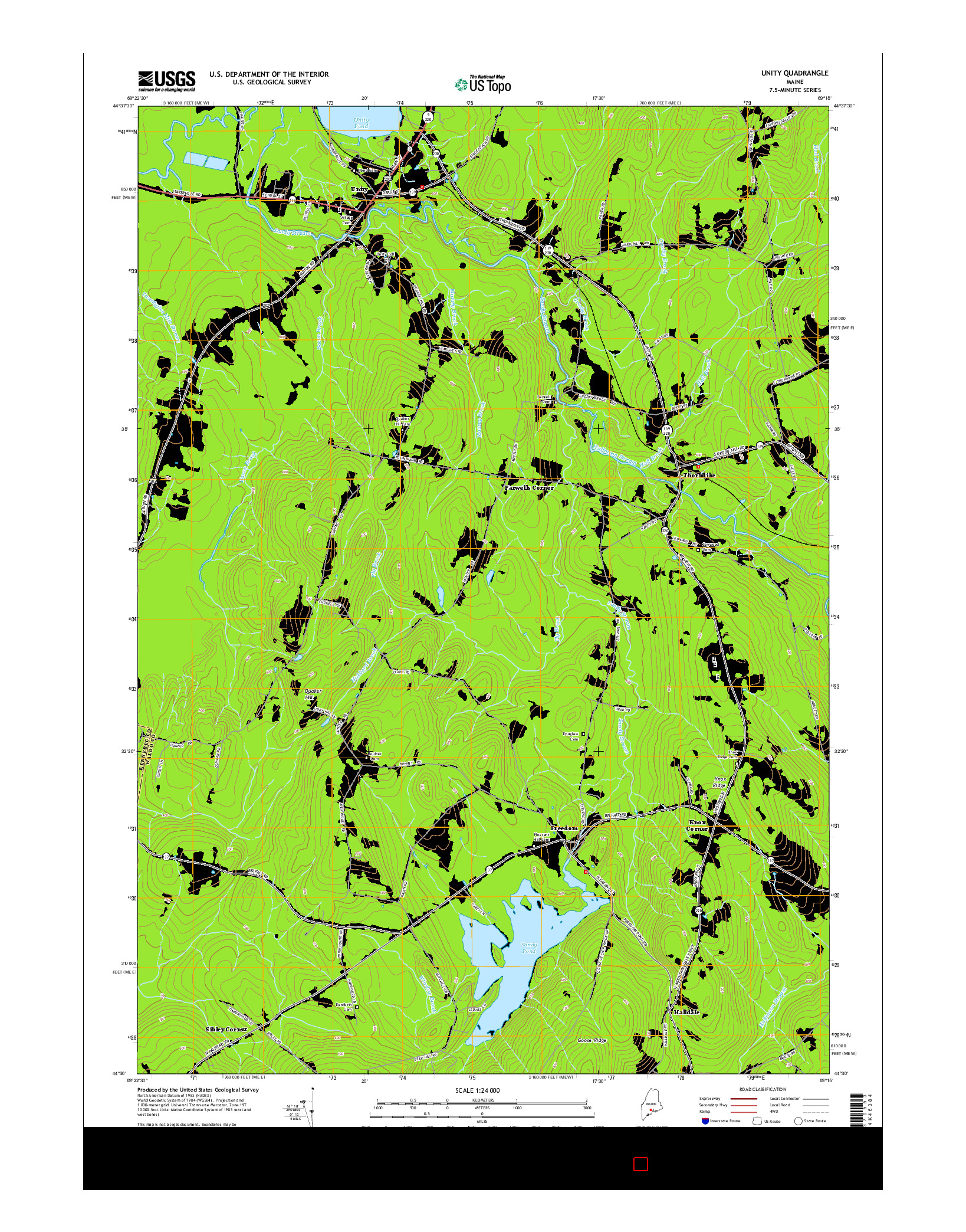 USGS US TOPO 7.5-MINUTE MAP FOR UNITY, ME 2014