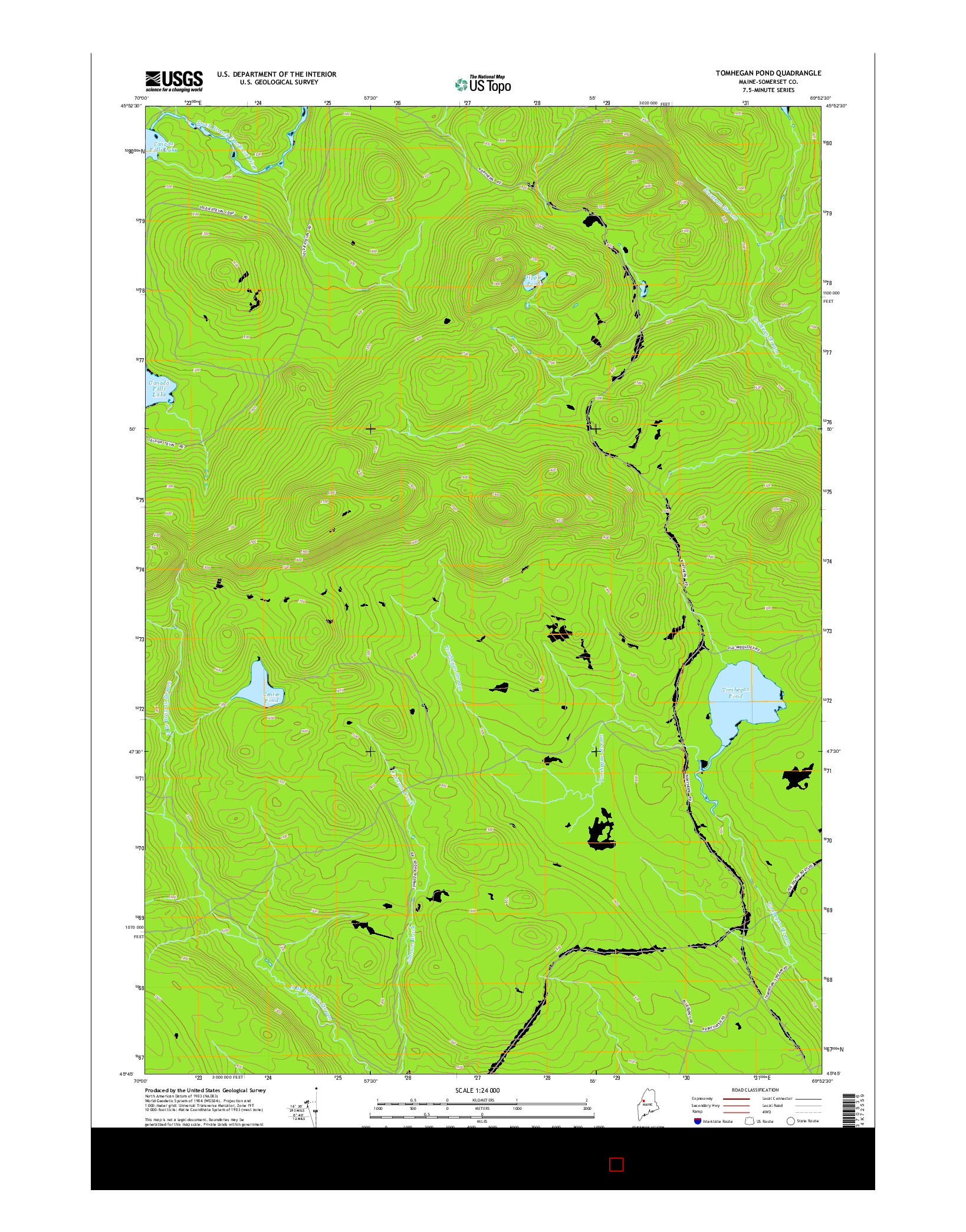 USGS US TOPO 7.5-MINUTE MAP FOR TOMHEGAN POND, ME 2014