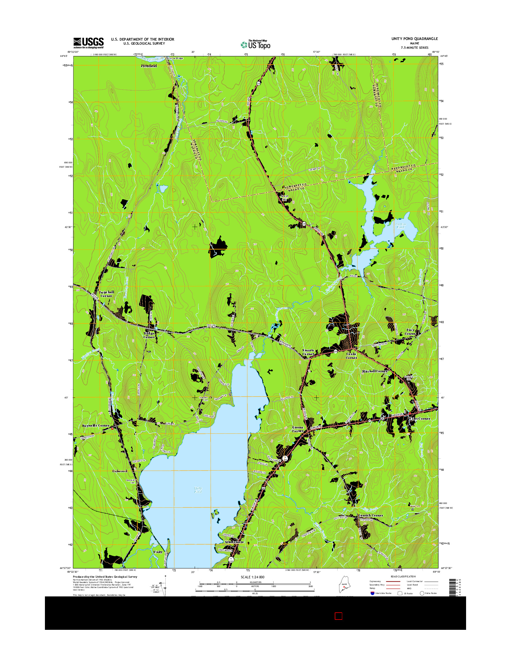 USGS US TOPO 7.5-MINUTE MAP FOR UNITY POND, ME 2014