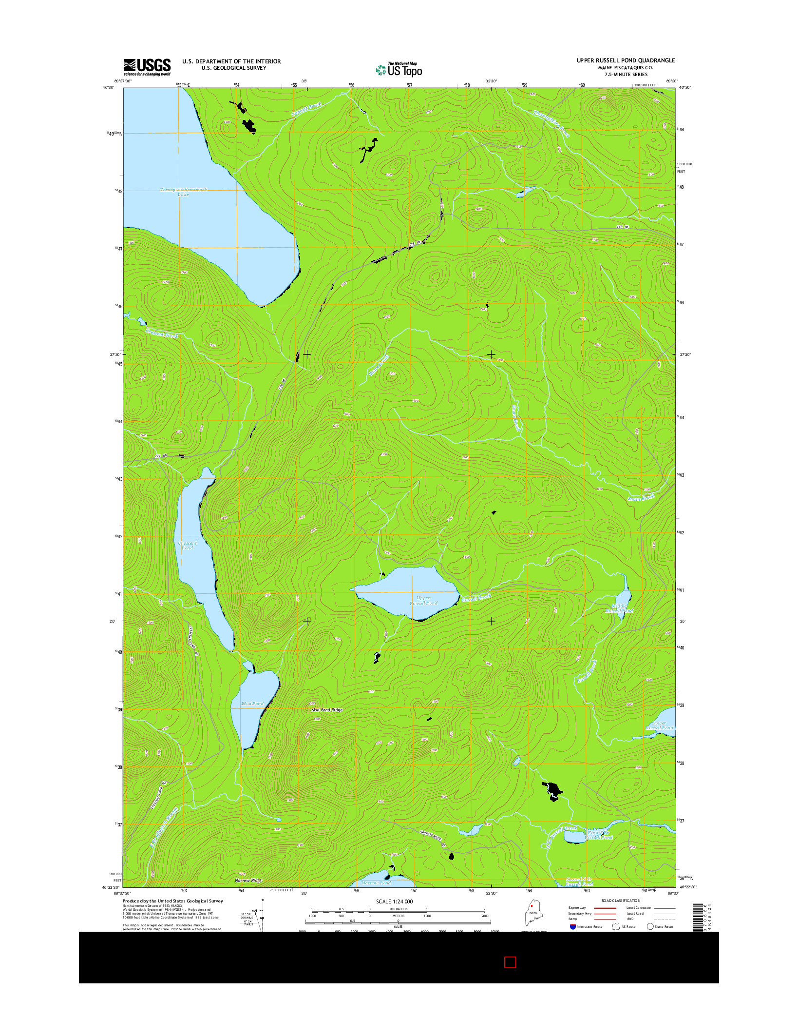 USGS US TOPO 7.5-MINUTE MAP FOR UPPER RUSSELL POND, ME 2014