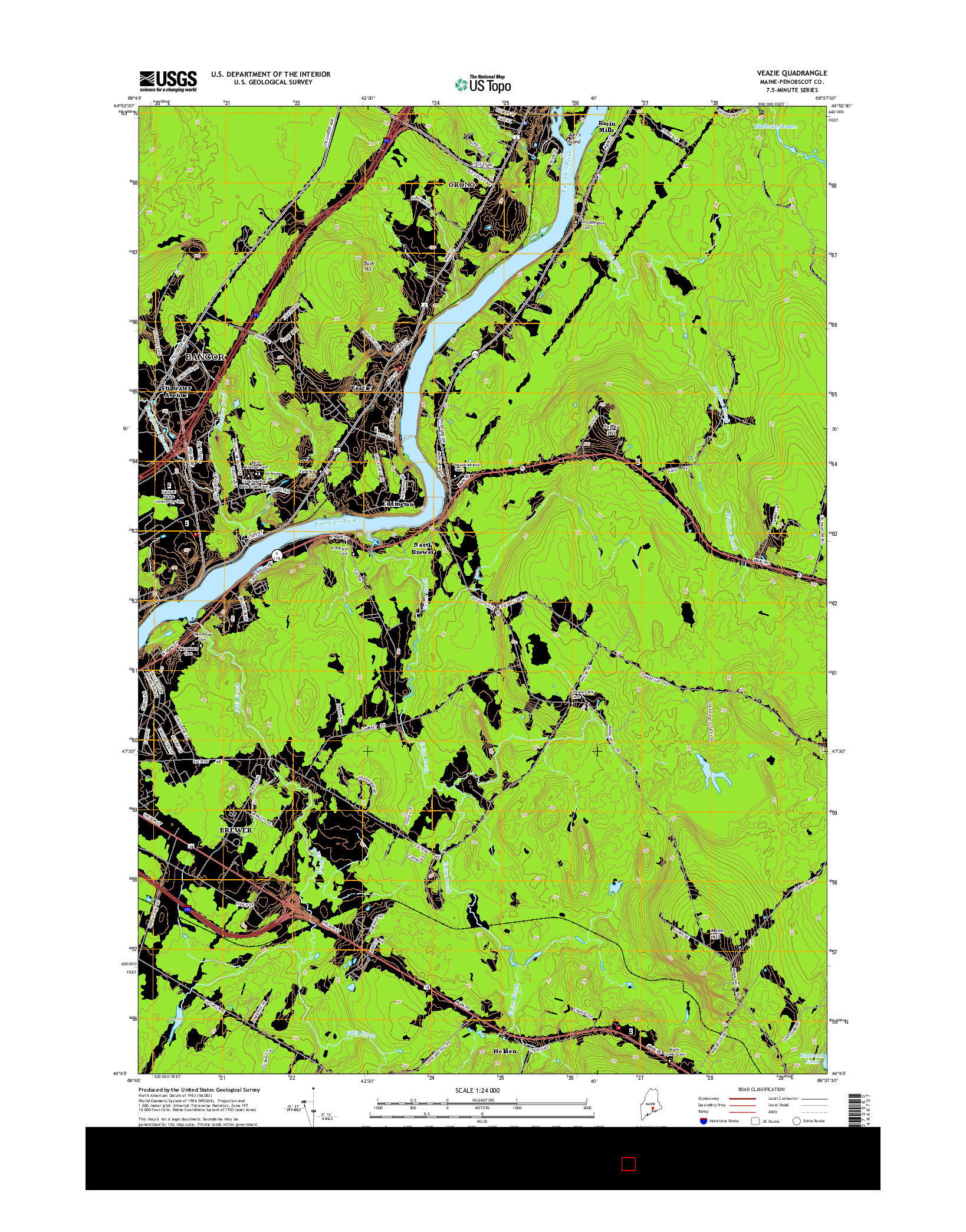 USGS US TOPO 7.5-MINUTE MAP FOR VEAZIE, ME 2014