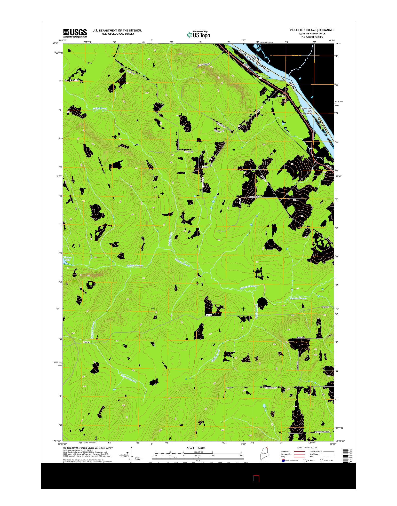 USGS US TOPO 7.5-MINUTE MAP FOR VIOLETTE STREAM, ME-NB 2014