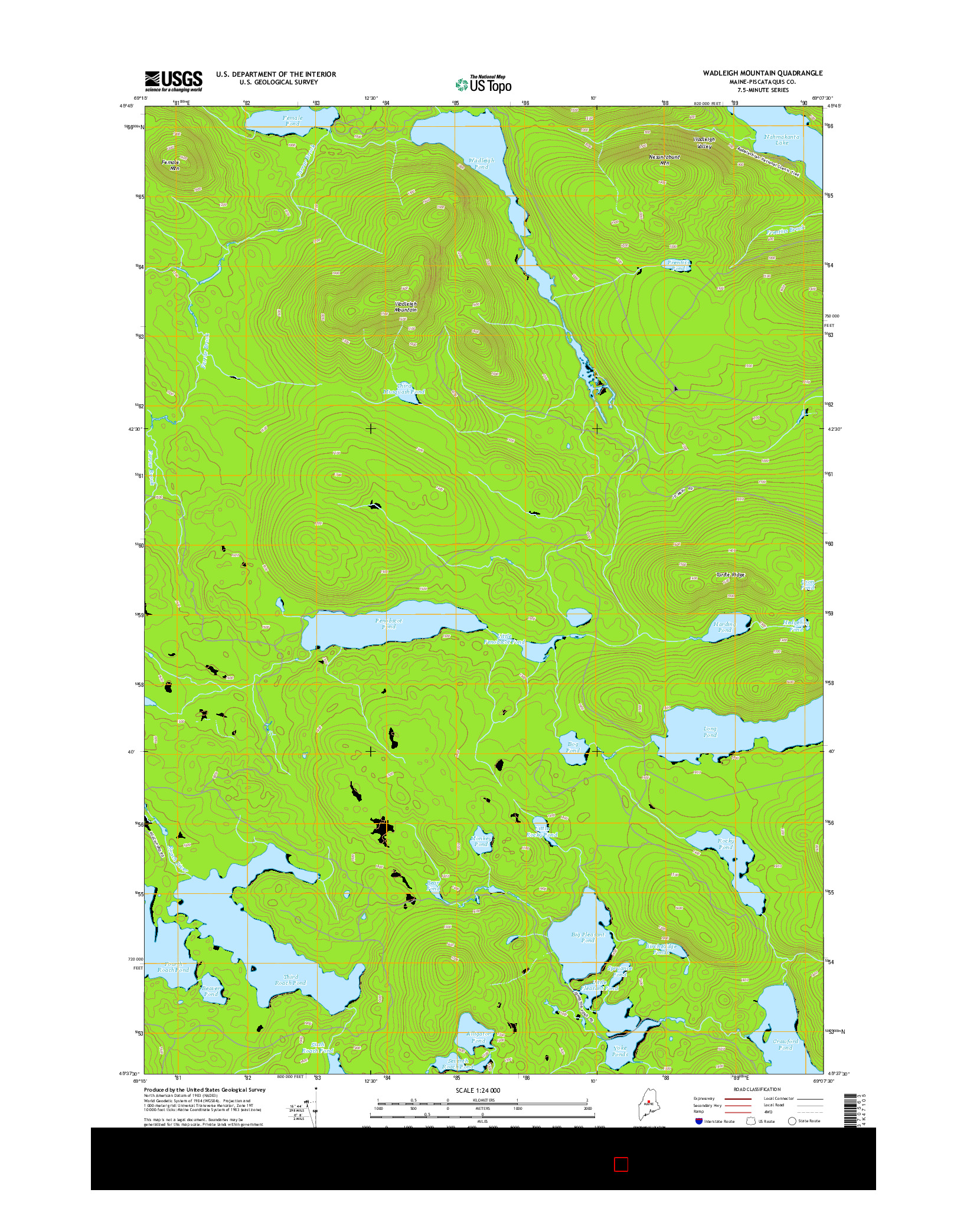 USGS US TOPO 7.5-MINUTE MAP FOR WADLEIGH MOUNTAIN, ME 2014