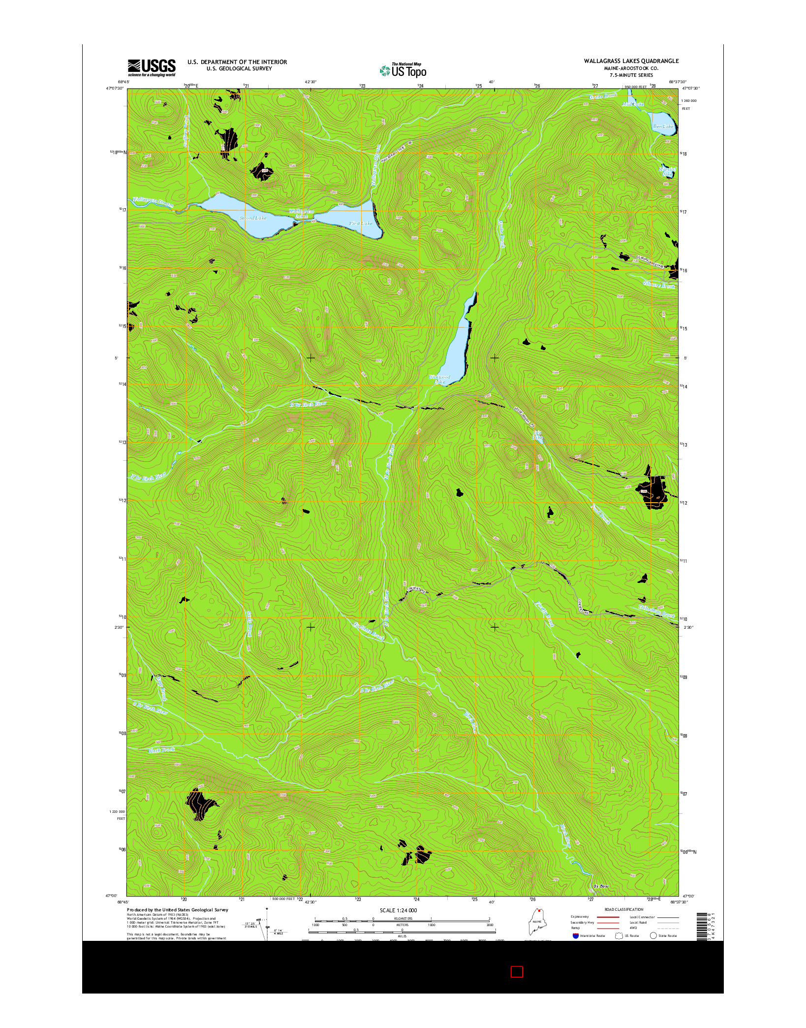 USGS US TOPO 7.5-MINUTE MAP FOR WALLAGRASS LAKES, ME 2014