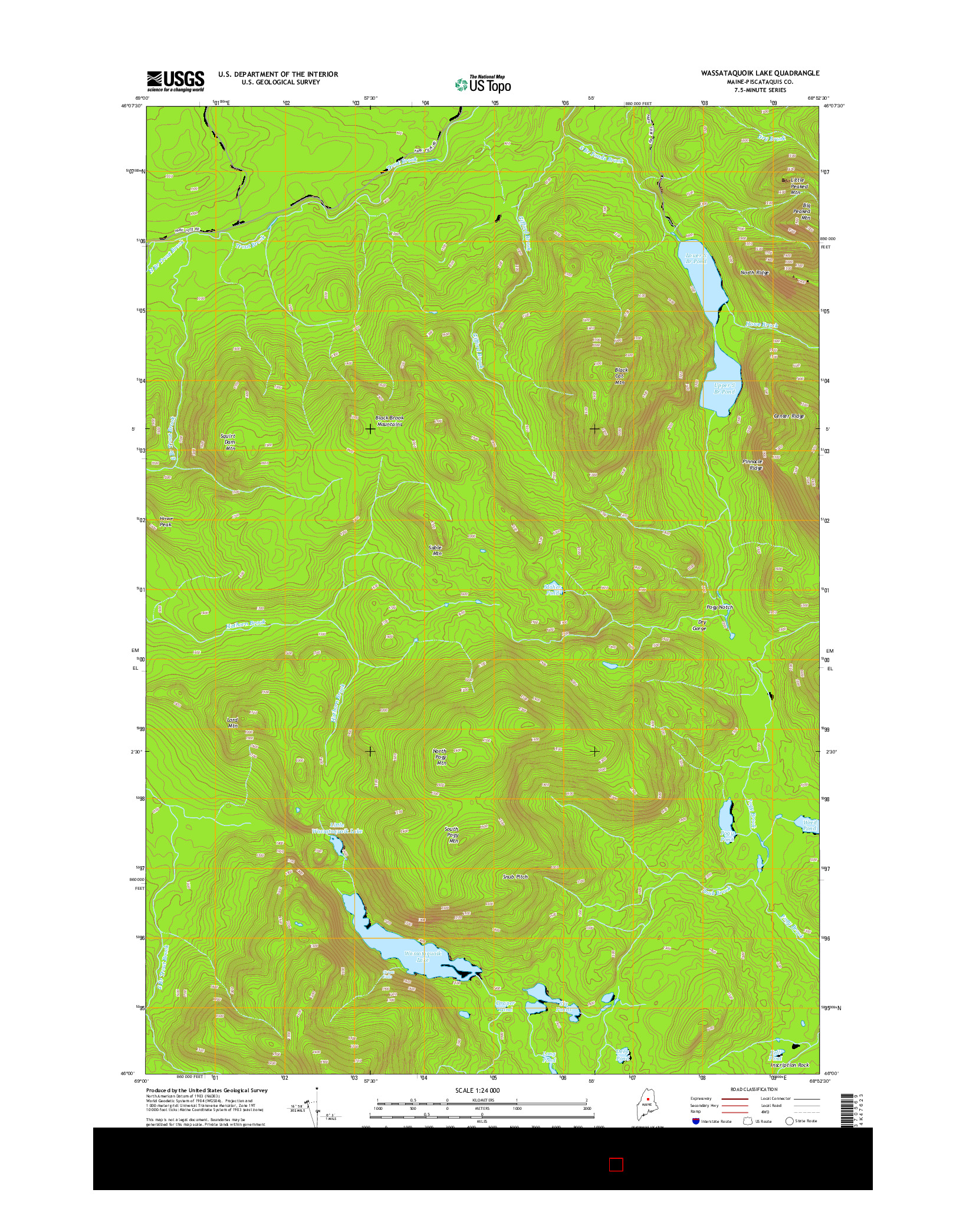USGS US TOPO 7.5-MINUTE MAP FOR WASSATAQUOIK LAKE, ME 2014