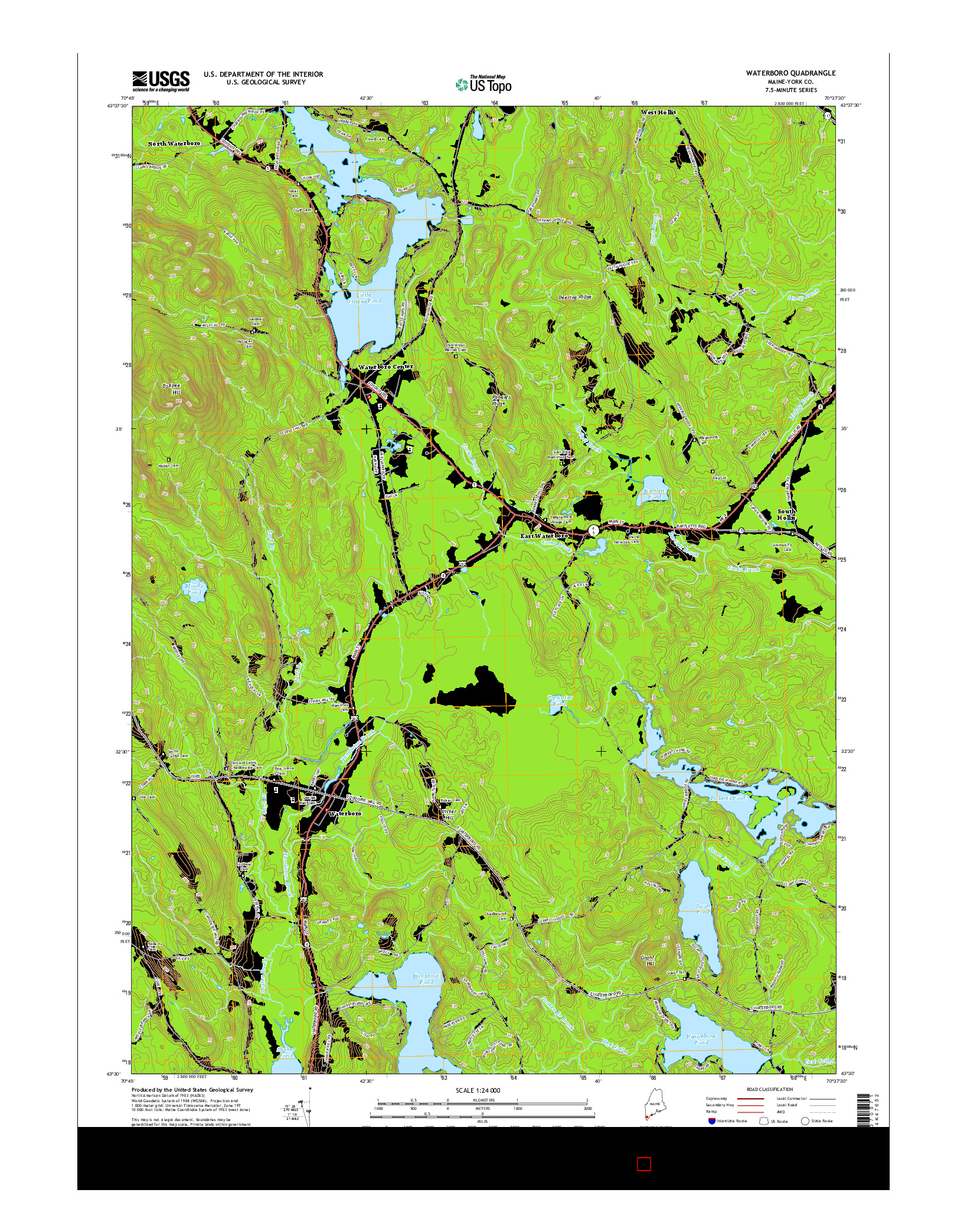 USGS US TOPO 7.5-MINUTE MAP FOR WATERBORO, ME 2014