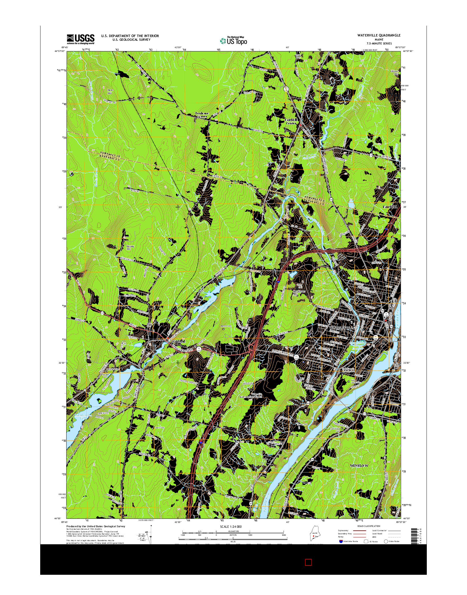 USGS US TOPO 7.5-MINUTE MAP FOR WATERVILLE, ME 2014