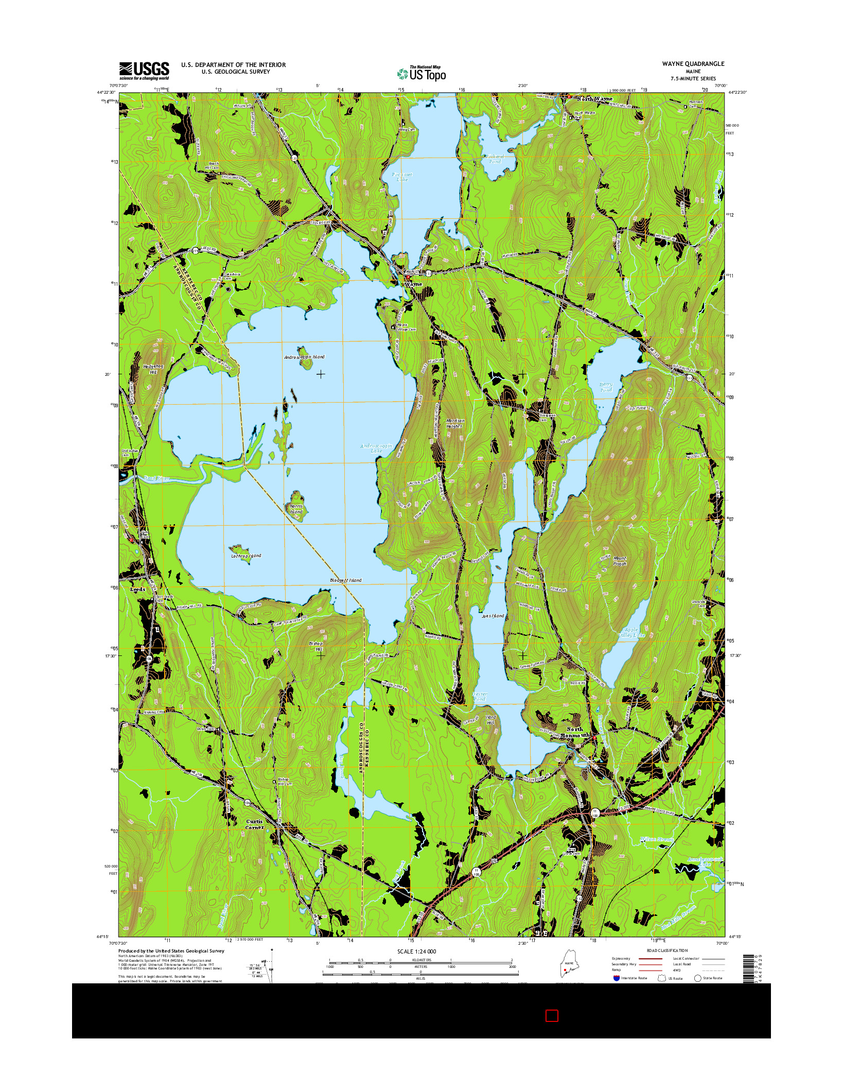 USGS US TOPO 7.5-MINUTE MAP FOR WAYNE, ME 2014