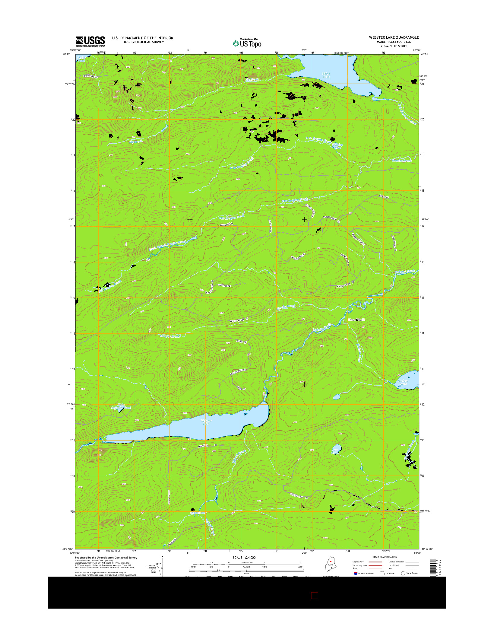 USGS US TOPO 7.5-MINUTE MAP FOR WEBSTER LAKE, ME 2014
