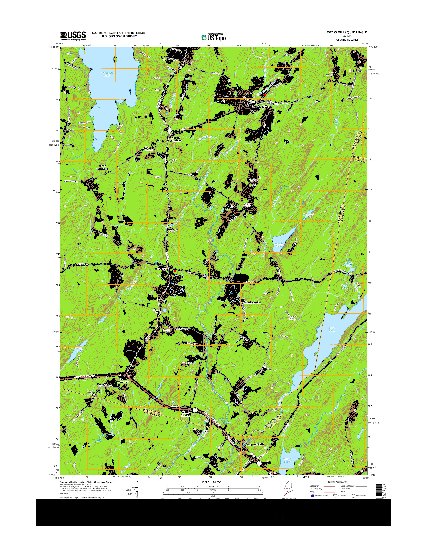 USGS US TOPO 7.5-MINUTE MAP FOR WEEKS MILLS, ME 2014