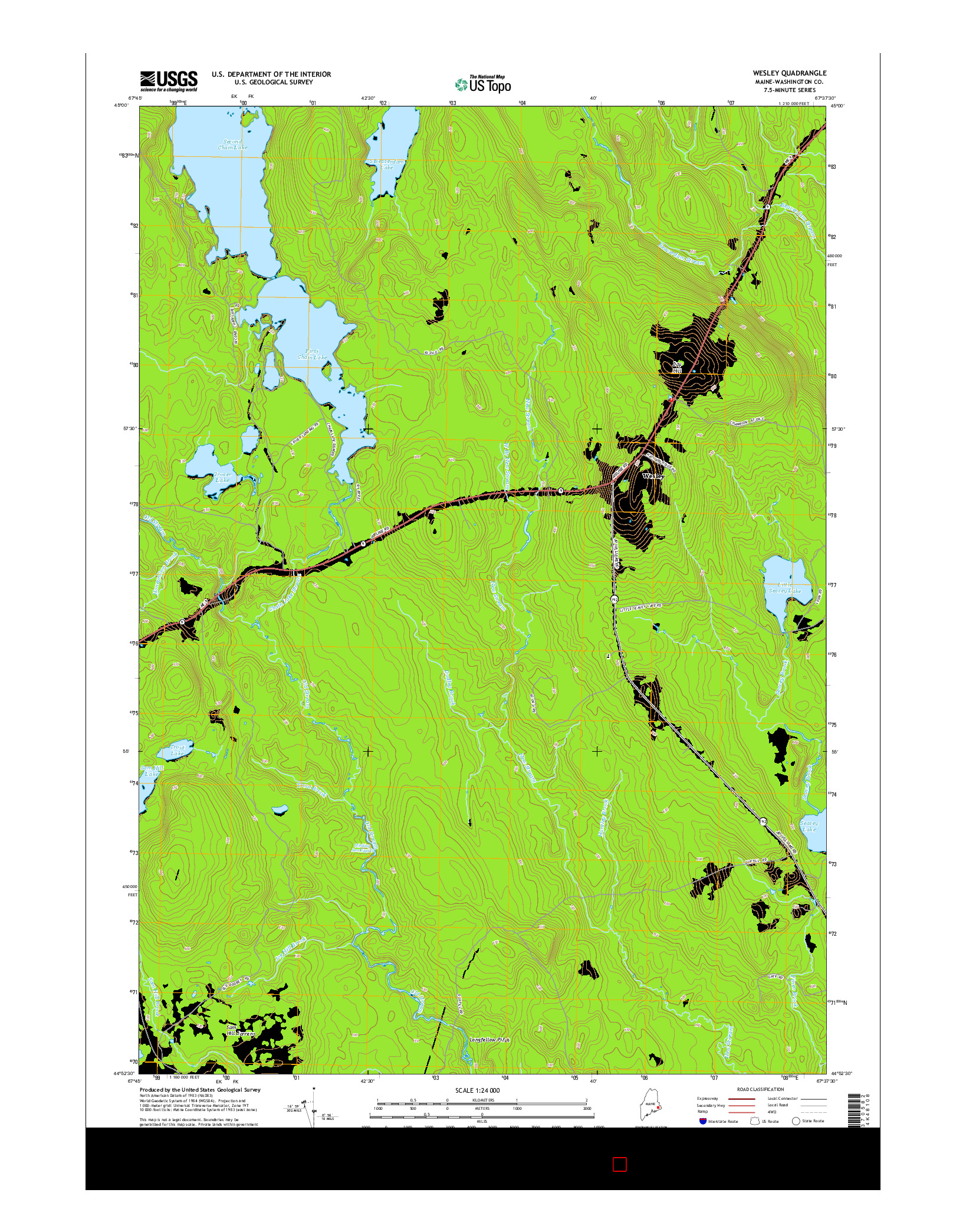 USGS US TOPO 7.5-MINUTE MAP FOR WESLEY, ME 2014