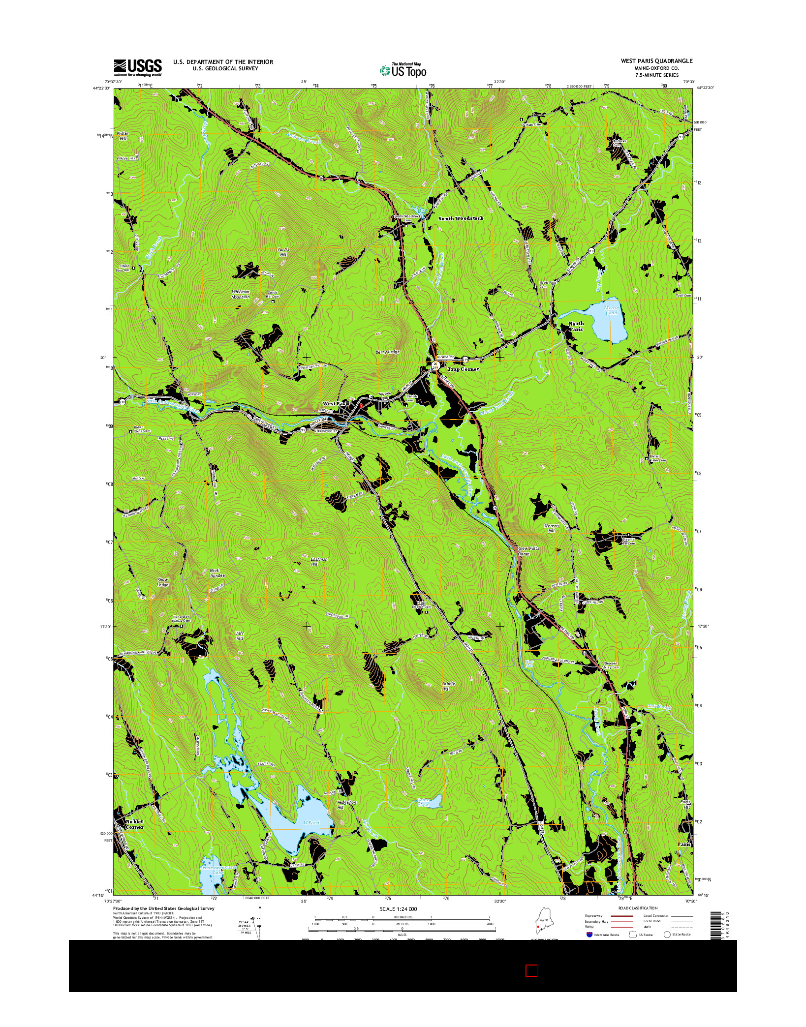 USGS US TOPO 7.5-MINUTE MAP FOR WEST PARIS, ME 2014