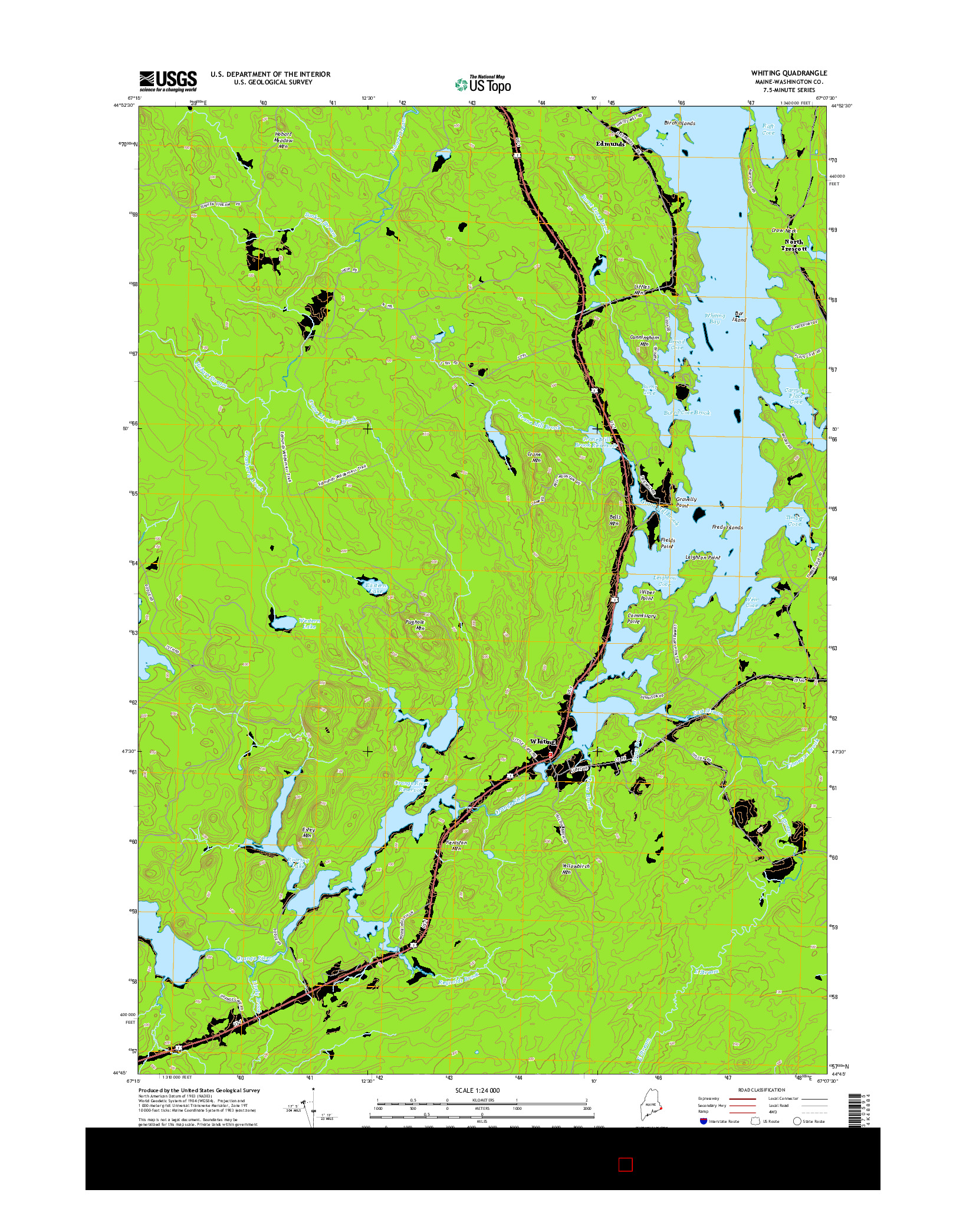 USGS US TOPO 7.5-MINUTE MAP FOR WHITING, ME 2014