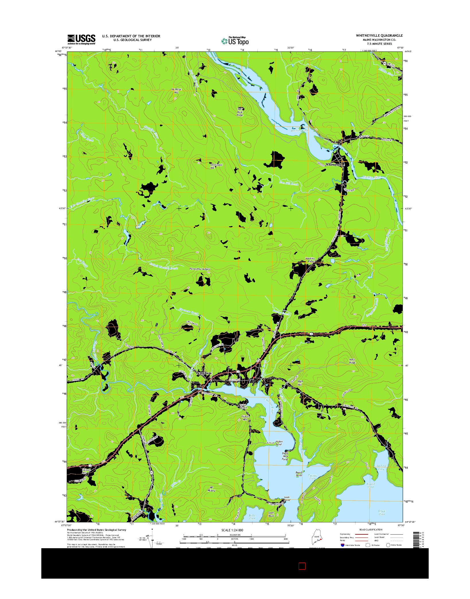 USGS US TOPO 7.5-MINUTE MAP FOR WHITNEYVILLE, ME 2014