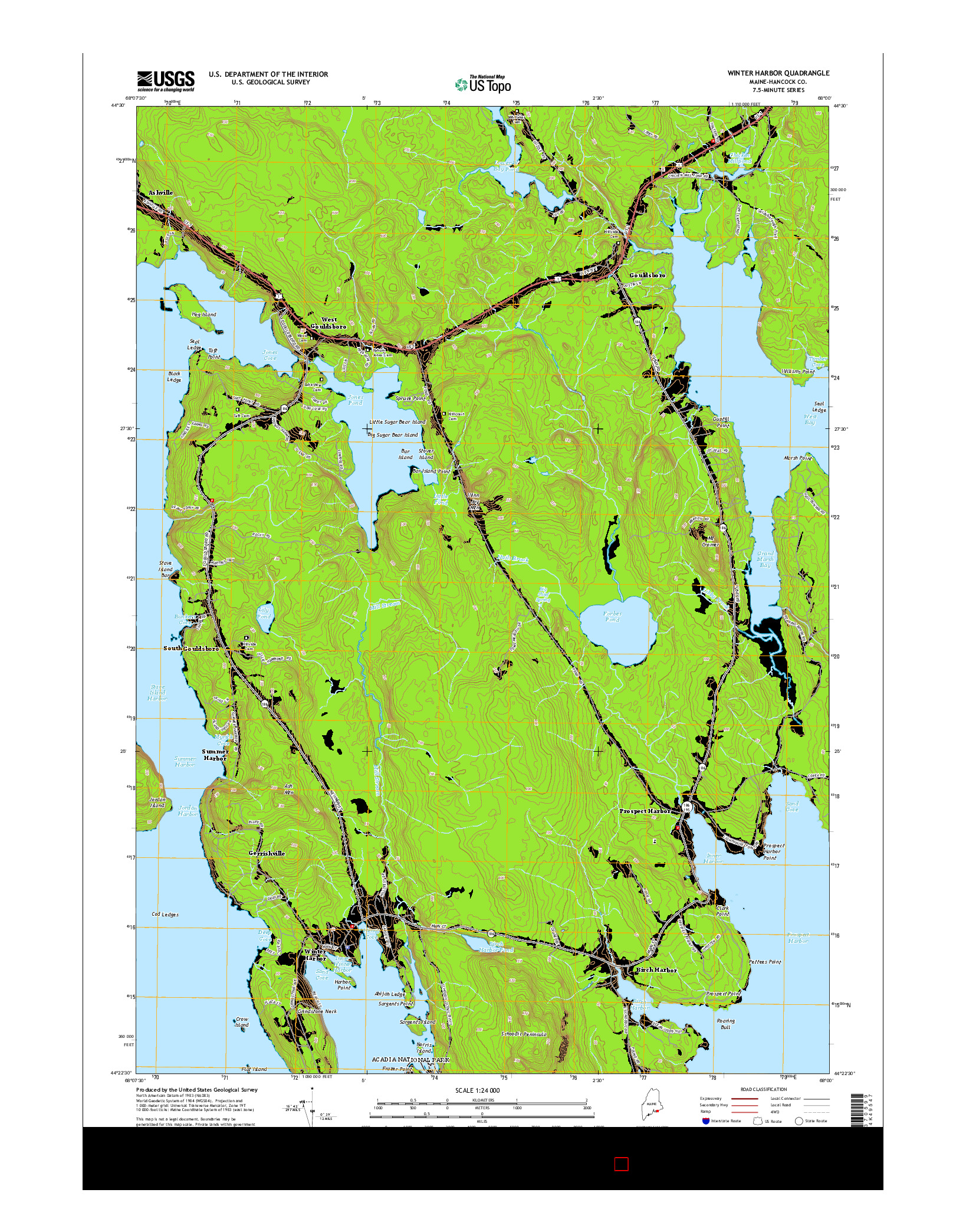 USGS US TOPO 7.5-MINUTE MAP FOR WINTER HARBOR, ME 2014