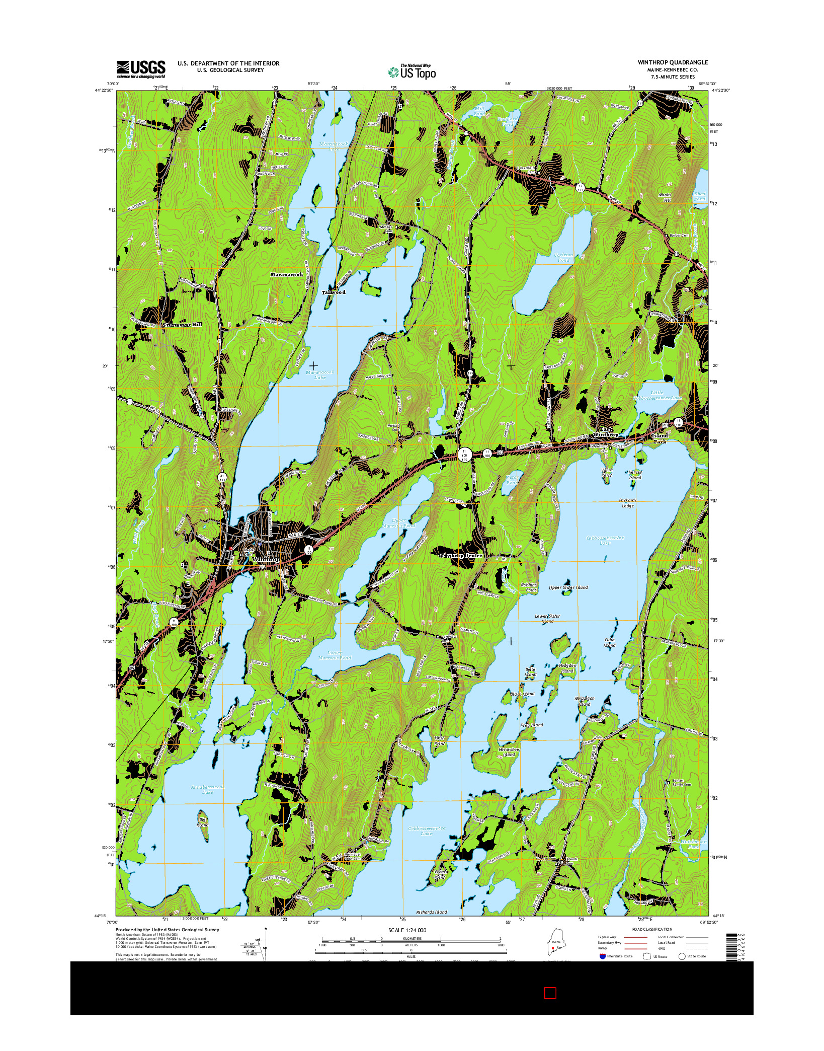 USGS US TOPO 7.5-MINUTE MAP FOR WINTHROP, ME 2014