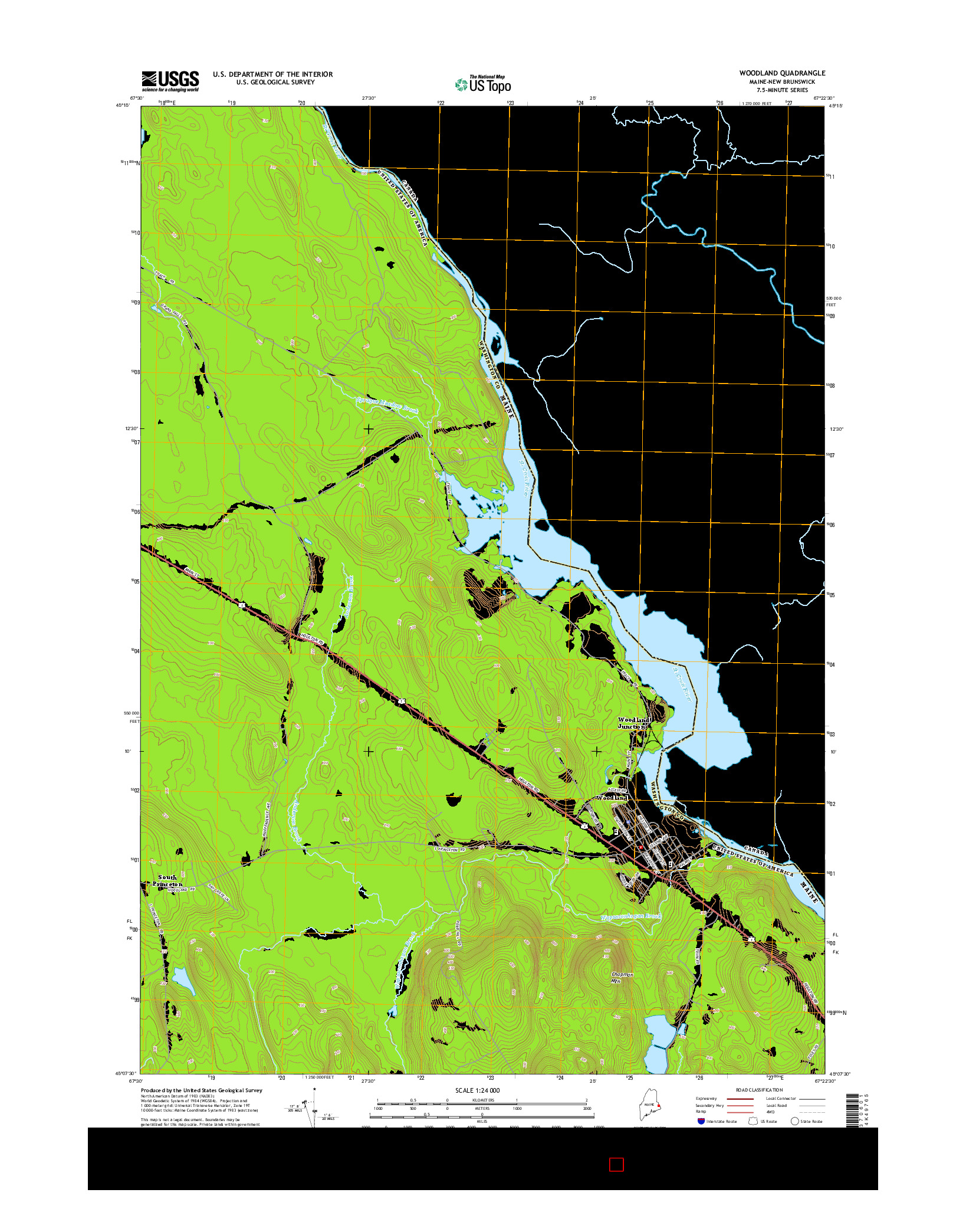 USGS US TOPO 7.5-MINUTE MAP FOR WOODLAND, ME-NB 2014