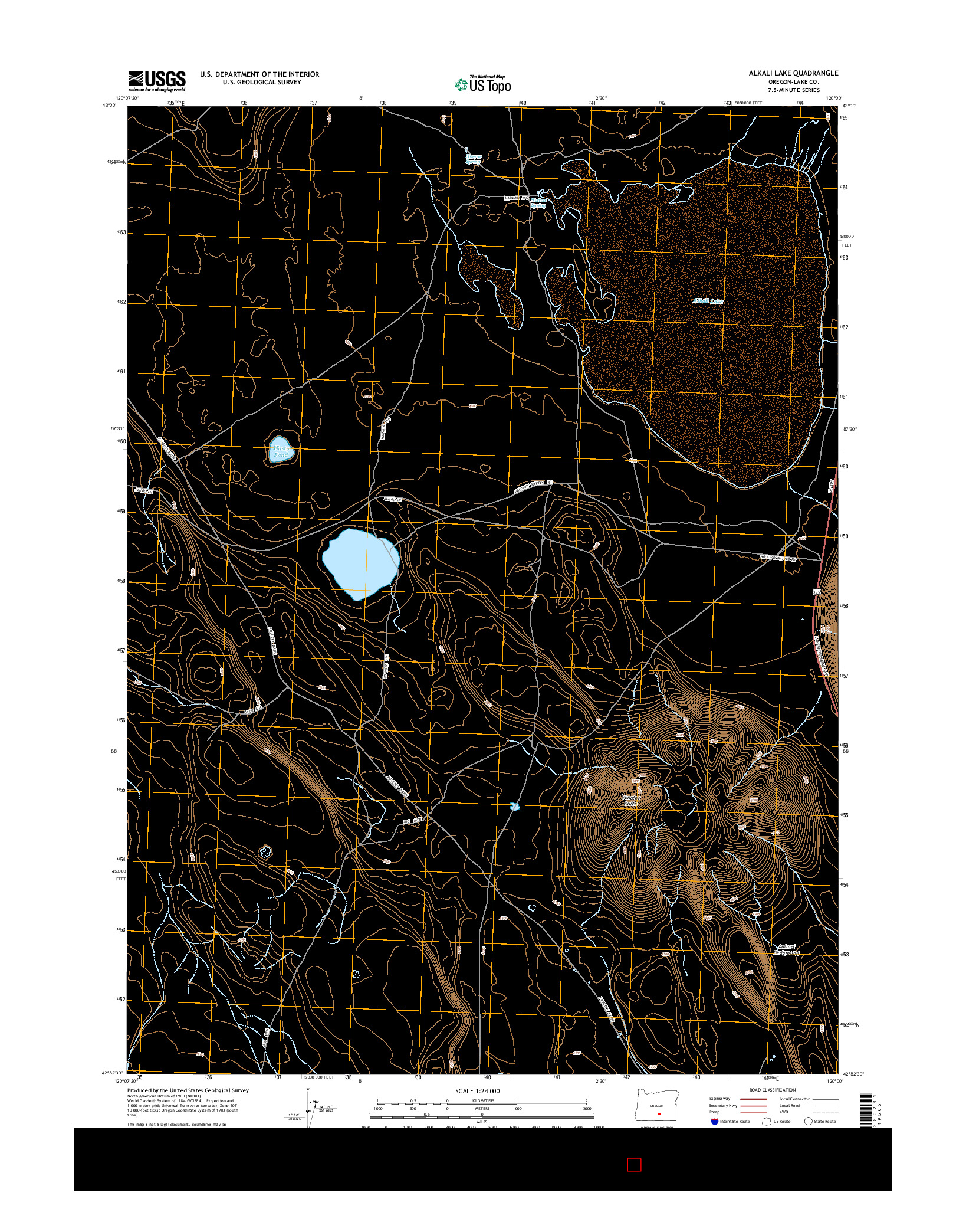 USGS US TOPO 7.5-MINUTE MAP FOR ALKALI LAKE, OR 2014