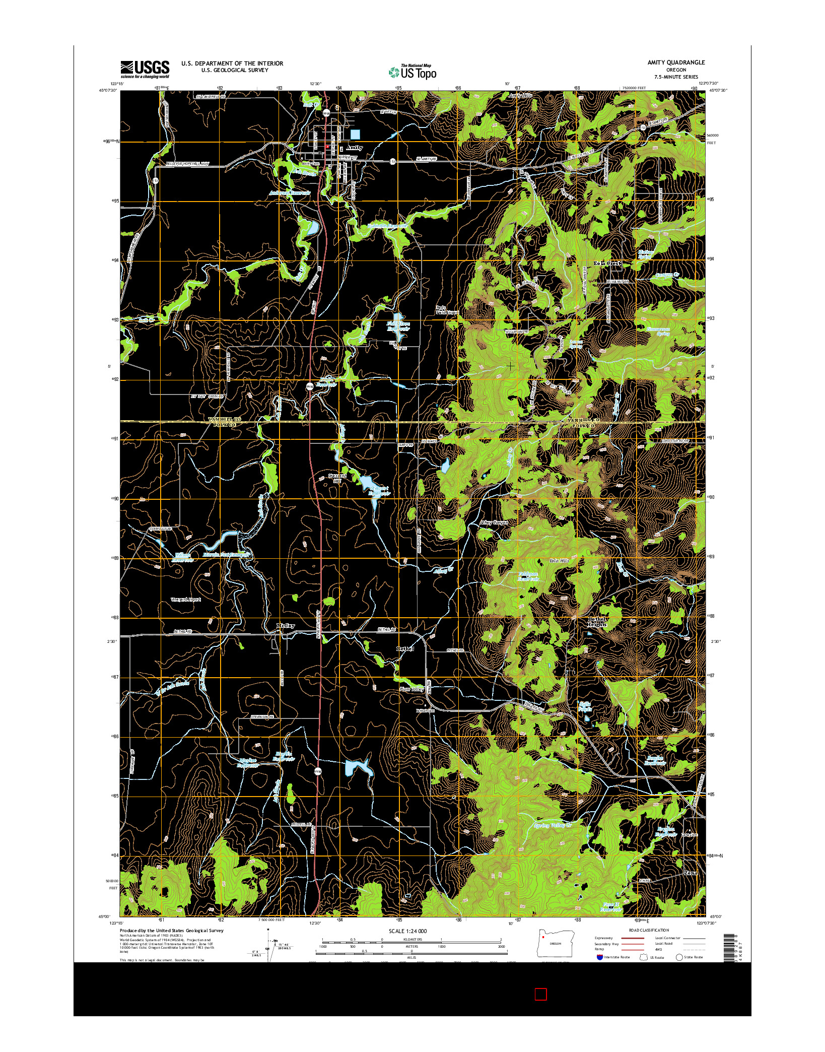 USGS US TOPO 7.5-MINUTE MAP FOR AMITY, OR 2014