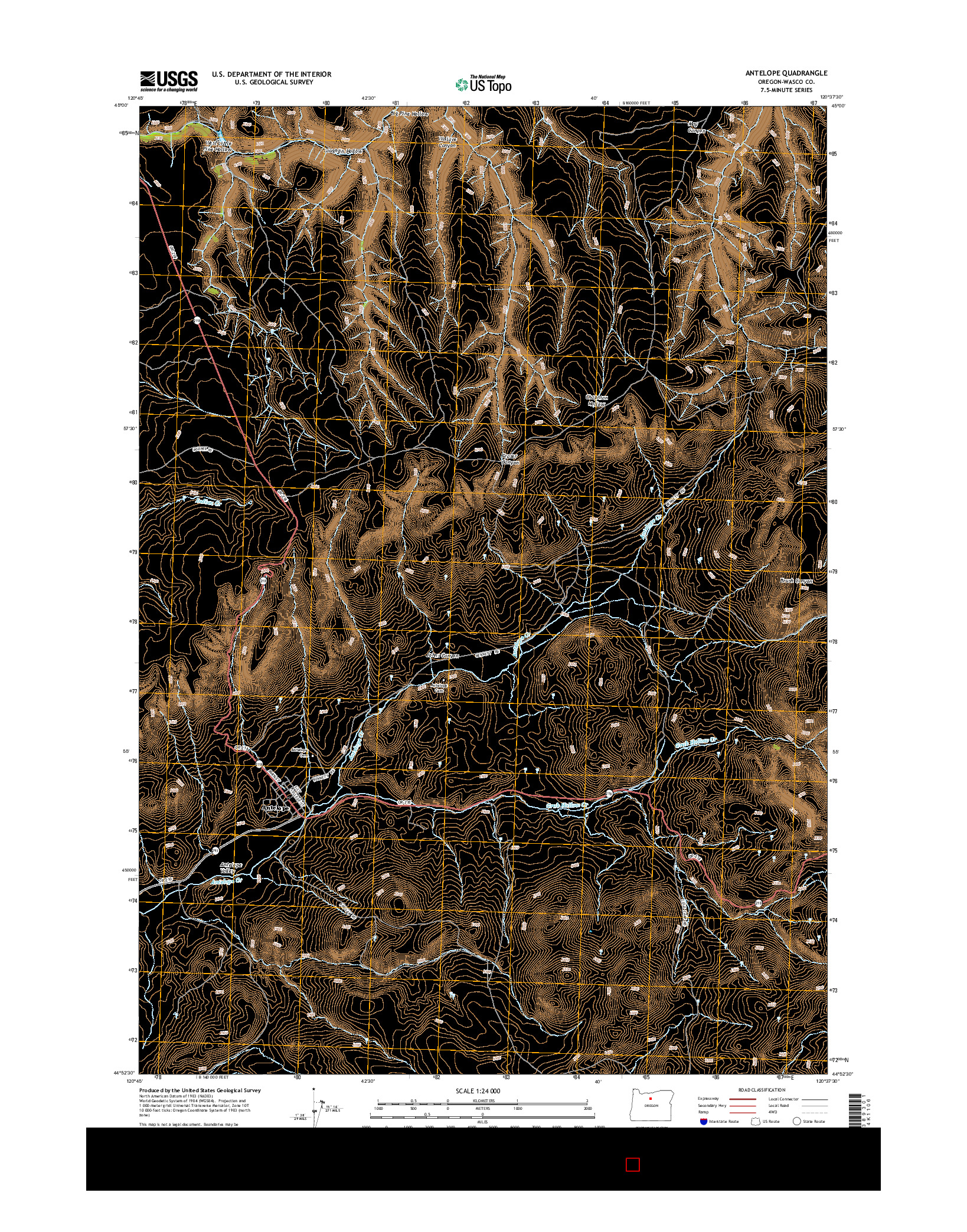USGS US TOPO 7.5-MINUTE MAP FOR ANTELOPE, OR 2014