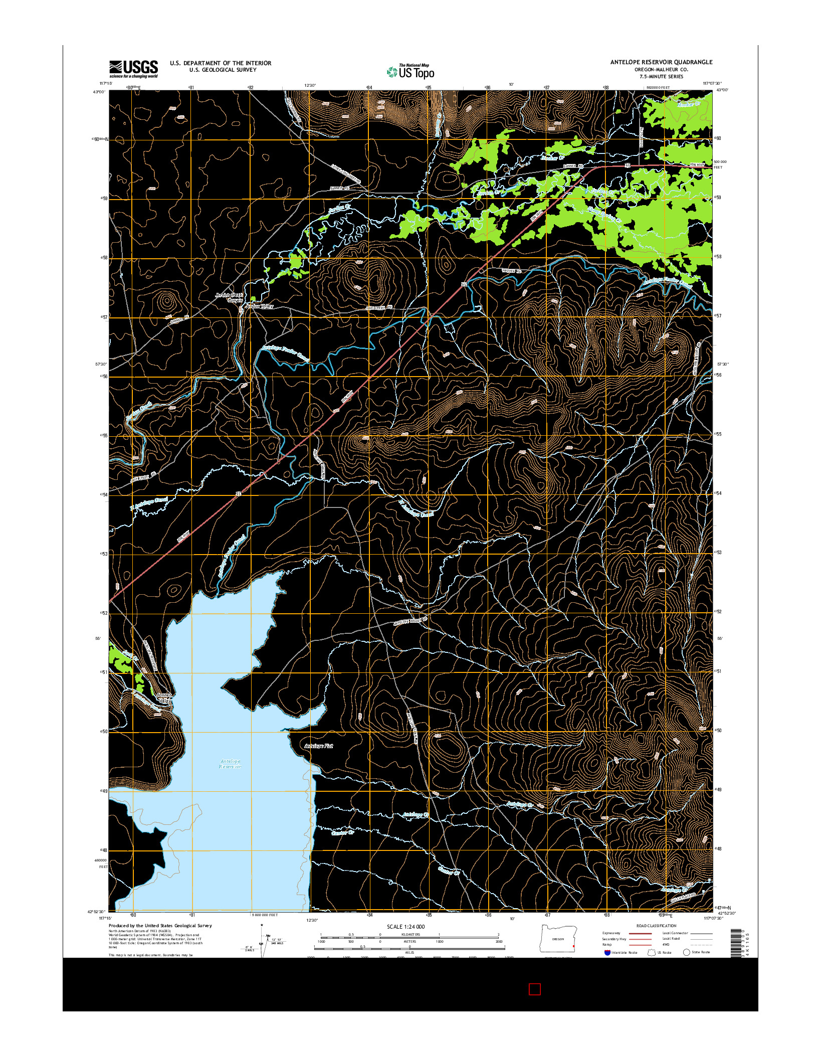 USGS US TOPO 7.5-MINUTE MAP FOR ANTELOPE RESERVOIR, OR 2014