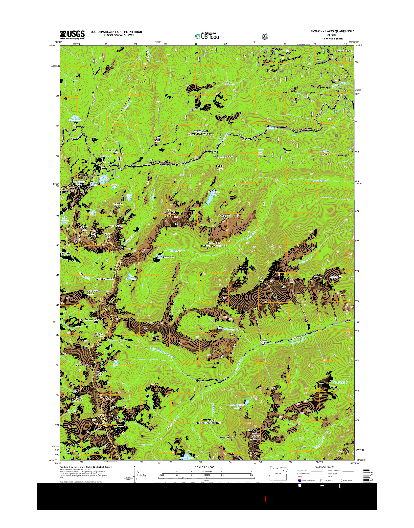 USGS US TOPO 7.5-MINUTE MAP FOR ANTHONY LAKES, OR 2014