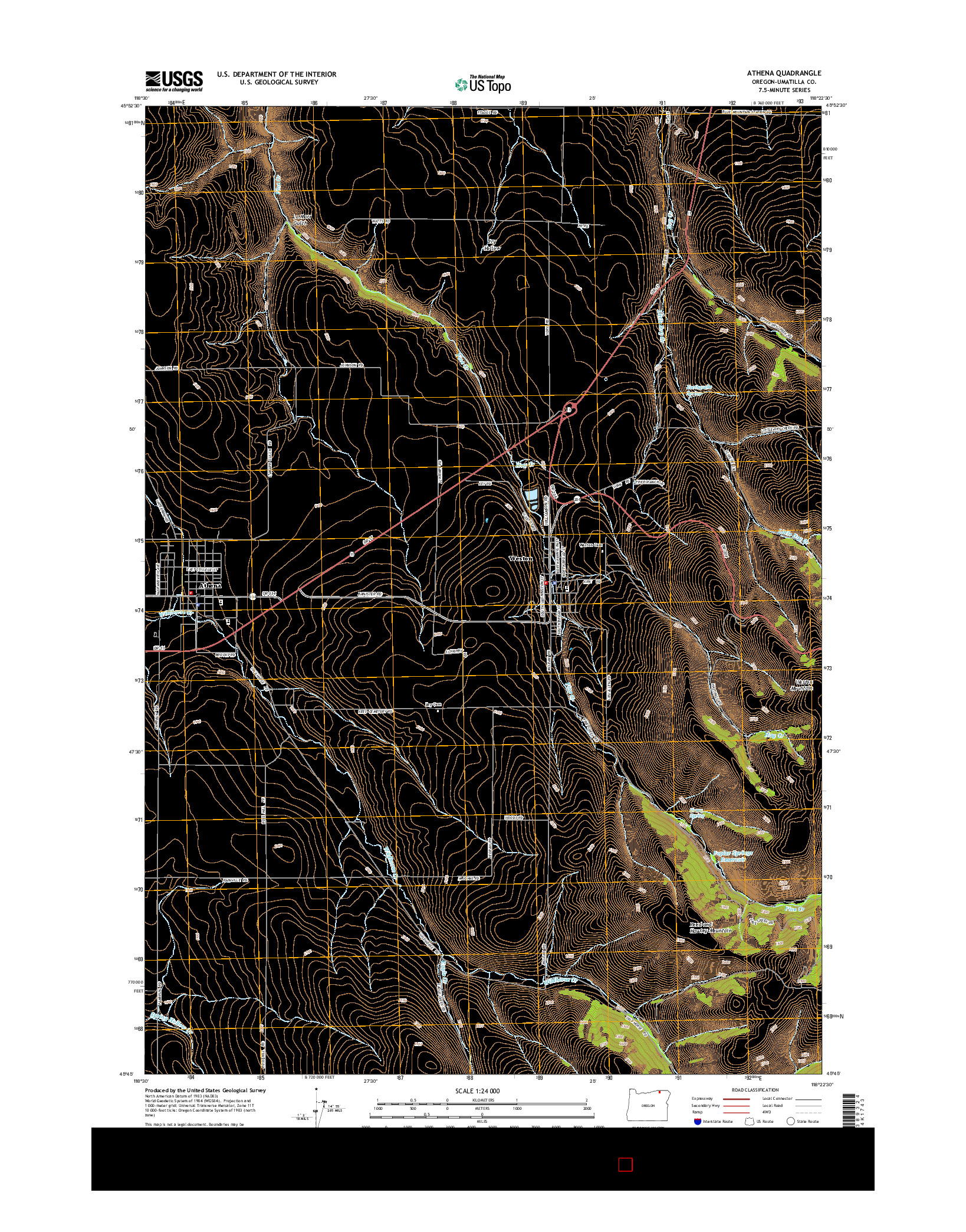 USGS US TOPO 7.5-MINUTE MAP FOR ATHENA, OR 2014
