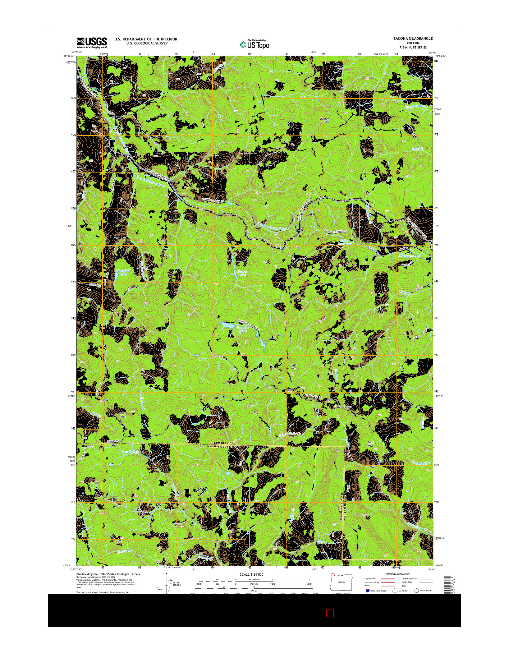 USGS US TOPO 7.5-MINUTE MAP FOR BACONA, OR 2014