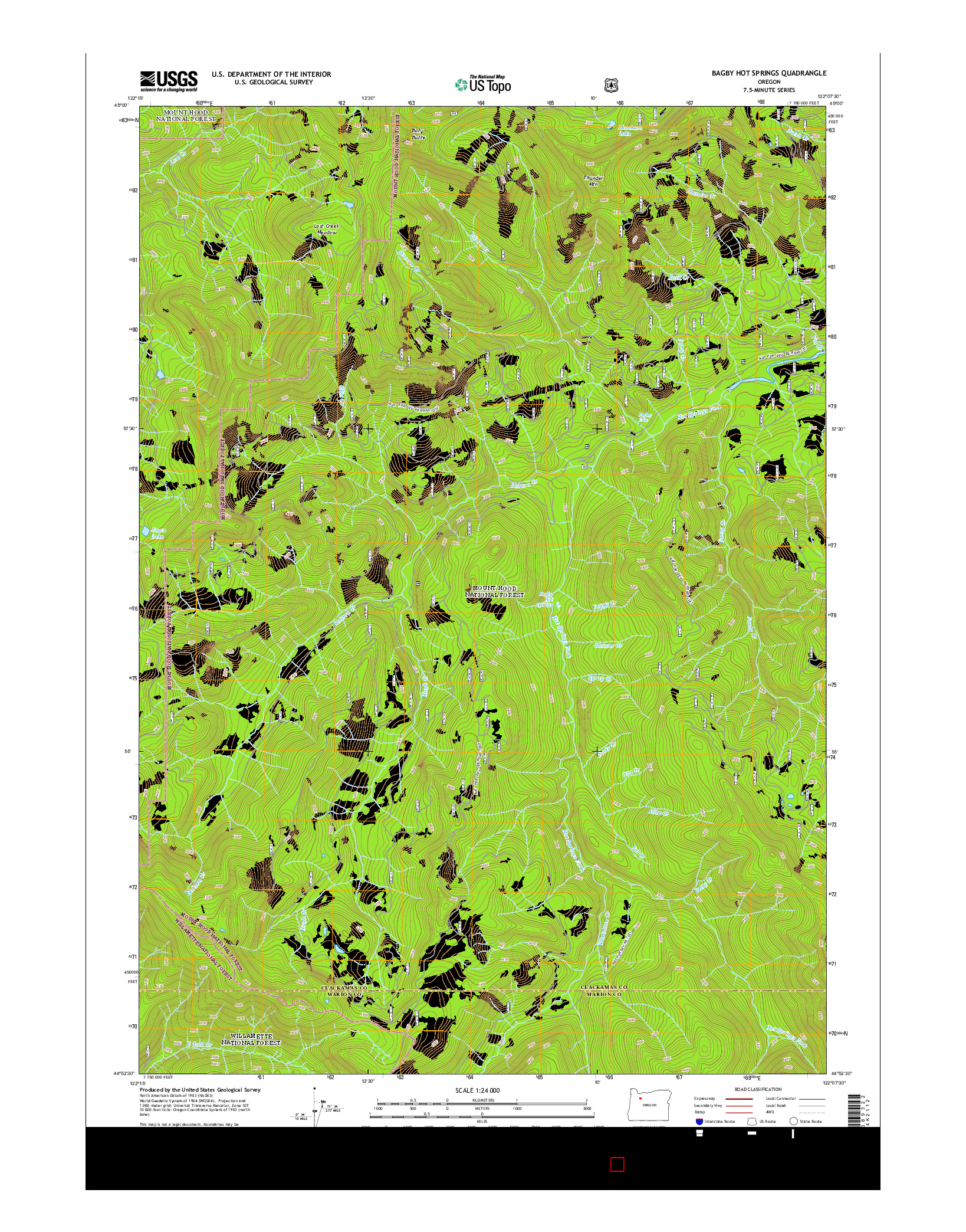 USGS US TOPO 7.5-MINUTE MAP FOR BAGBY HOT SPRINGS, OR 2014