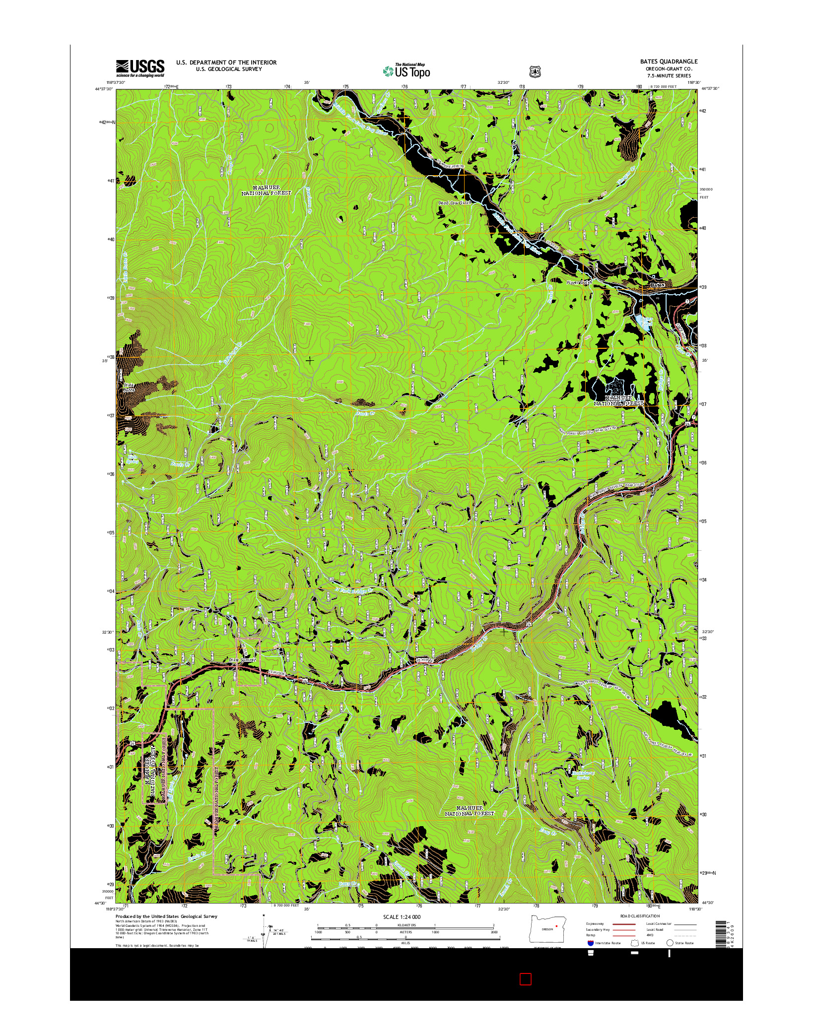 USGS US TOPO 7.5-MINUTE MAP FOR BATES, OR 2014